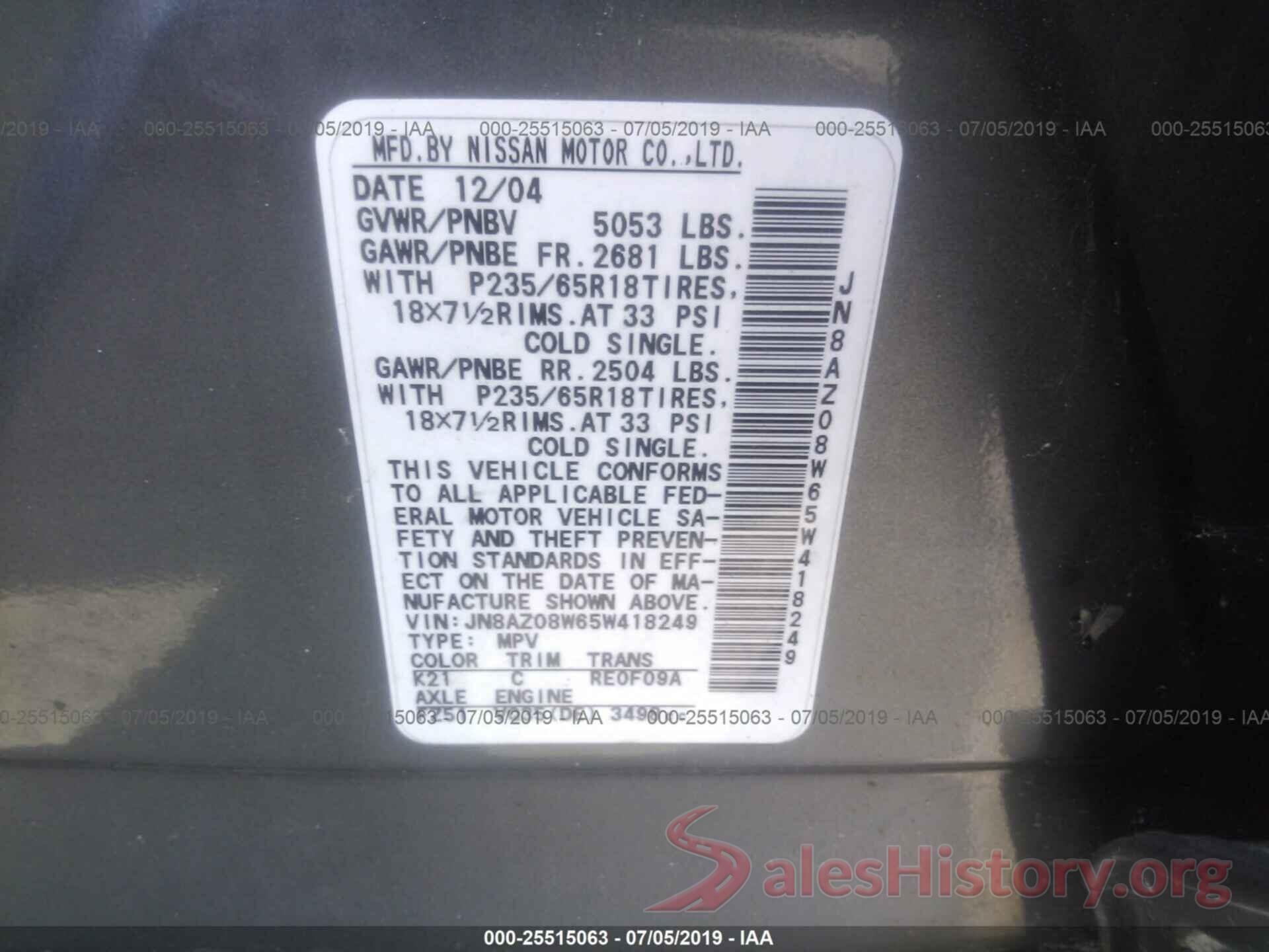 JN8AZ08W65W418249 2005 NISSAN MURANO