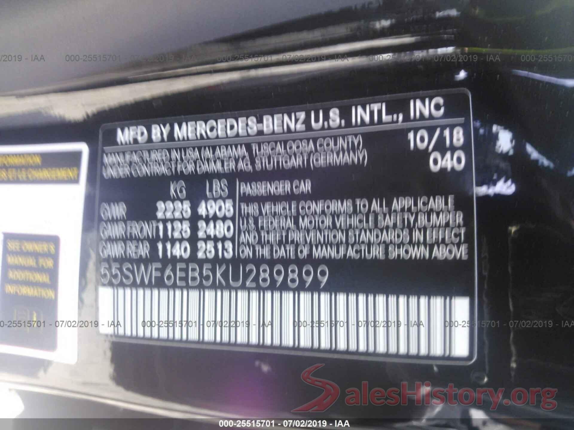 55SWF6EB5KU289899 2019 MERCEDES-BENZ C