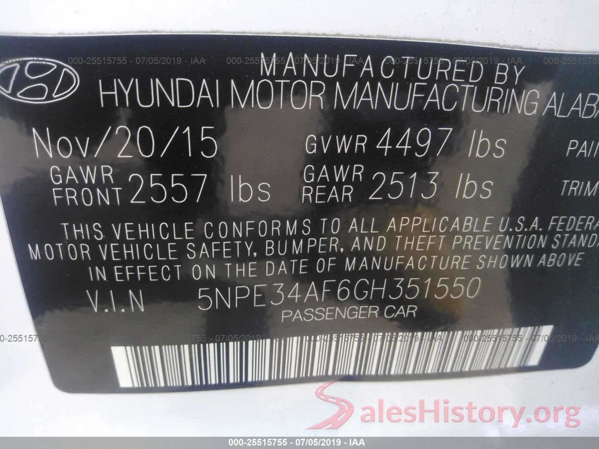 5NPE34AF6GH351550 2016 HYUNDAI SONATA