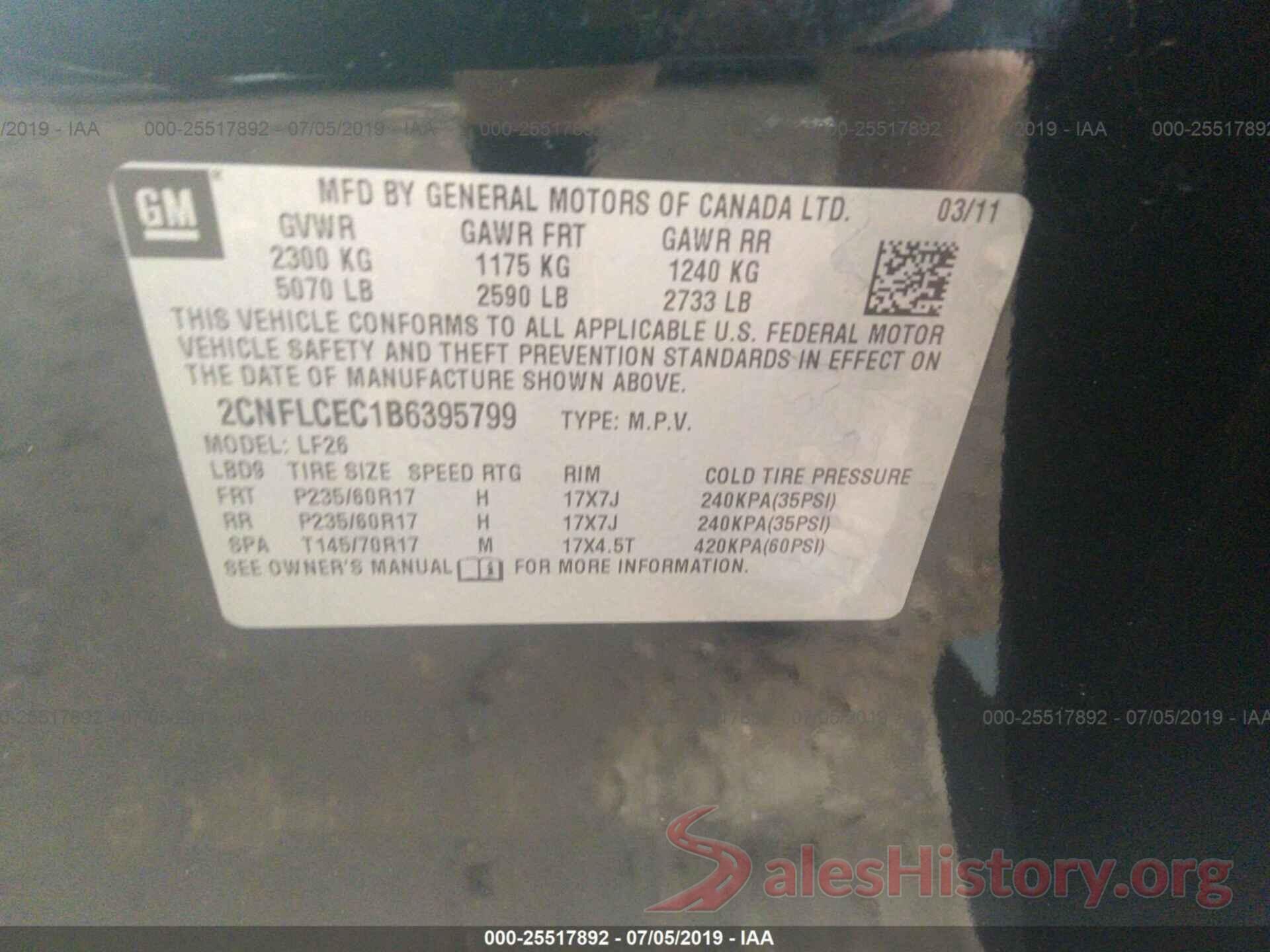 2CNFLCEC1B6395799 2011 CHEVROLET EQUINOX