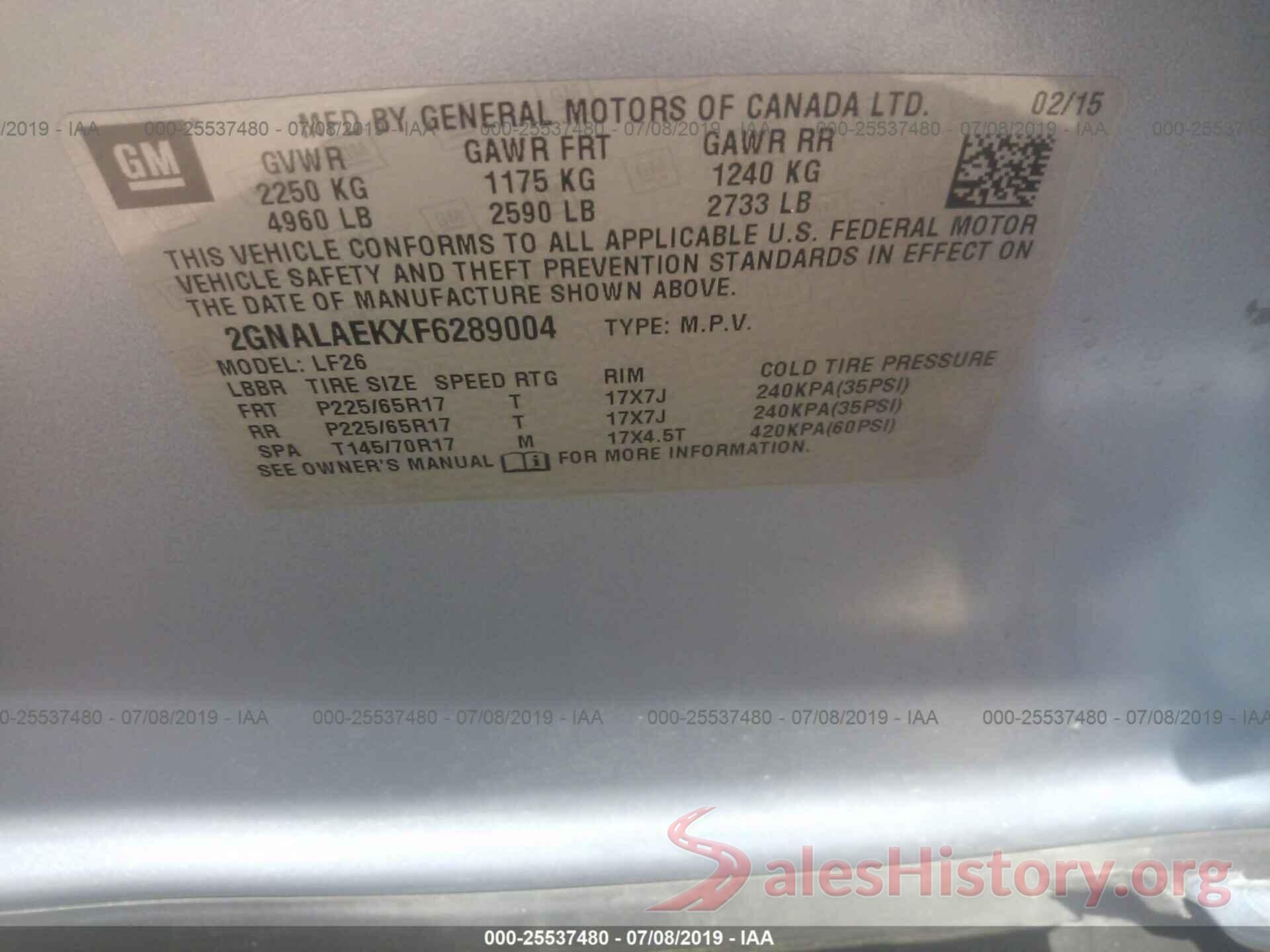 2GNALAEKXF6289004 2015 CHEVROLET EQUINOX