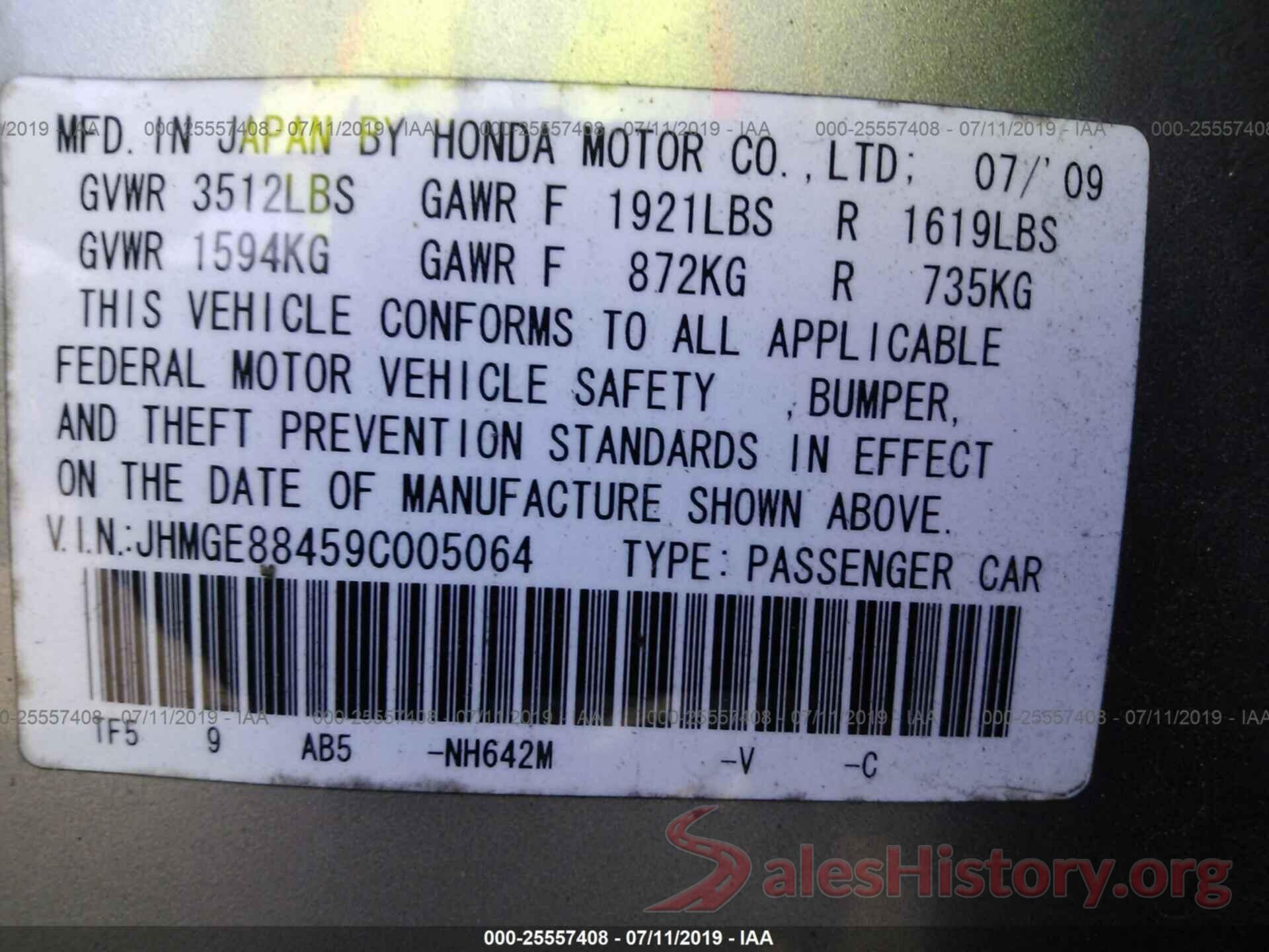 JHMGE88459C005064 2009 HONDA FIT