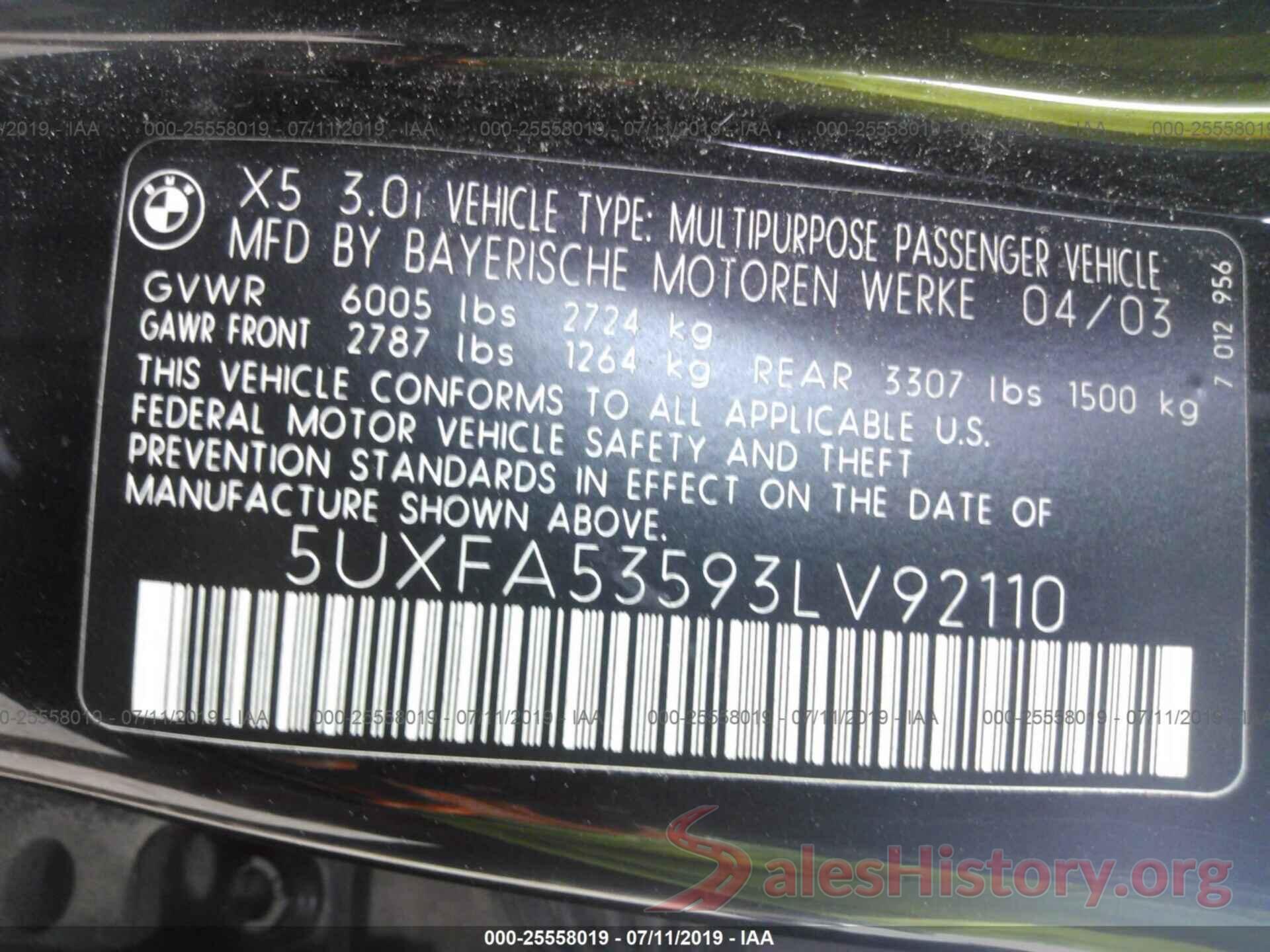 5UXFA53593LV92110 2003 BMW X5