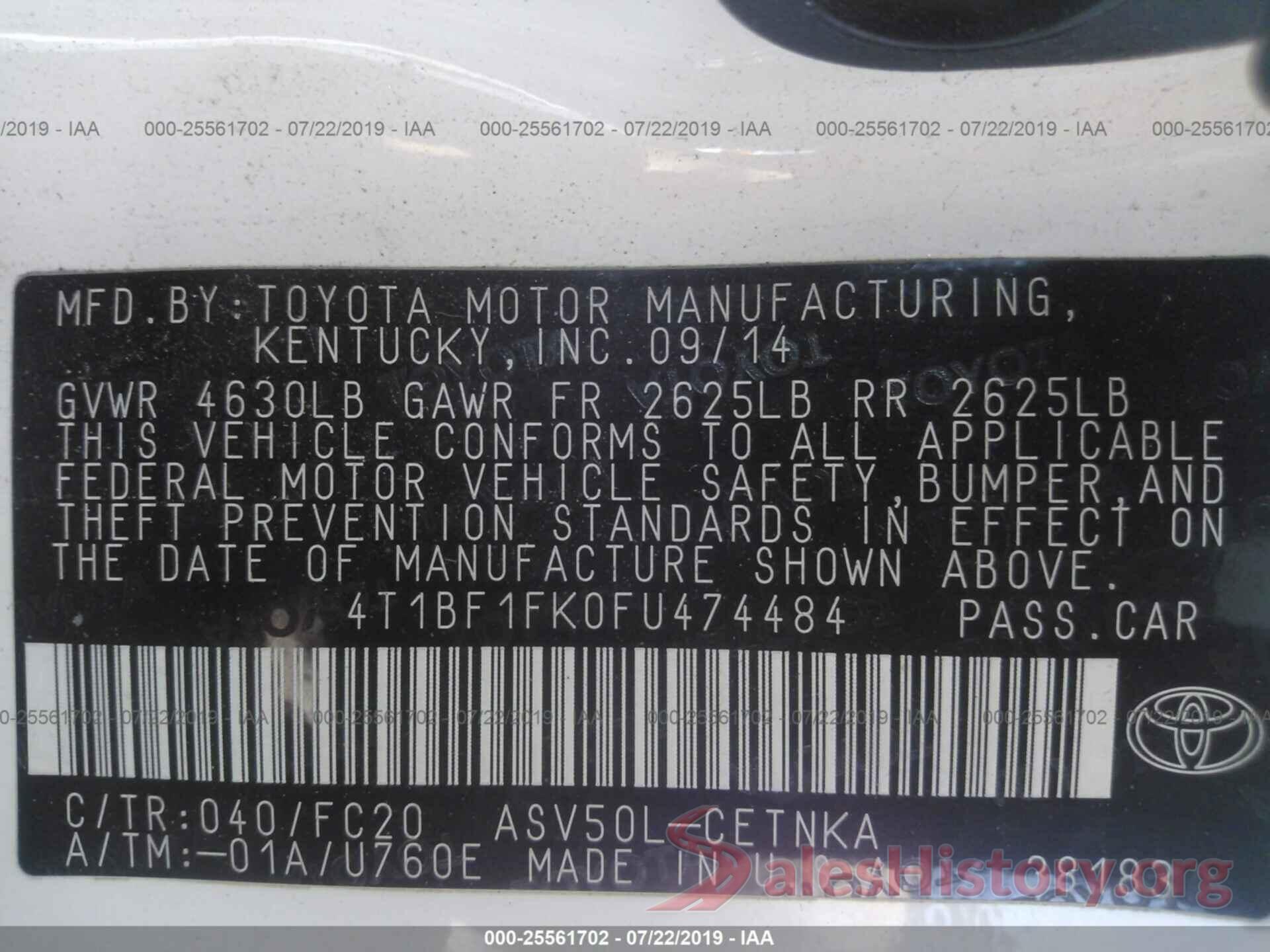 4T1BF1FK0FU474484 2015 TOYOTA CAMRY