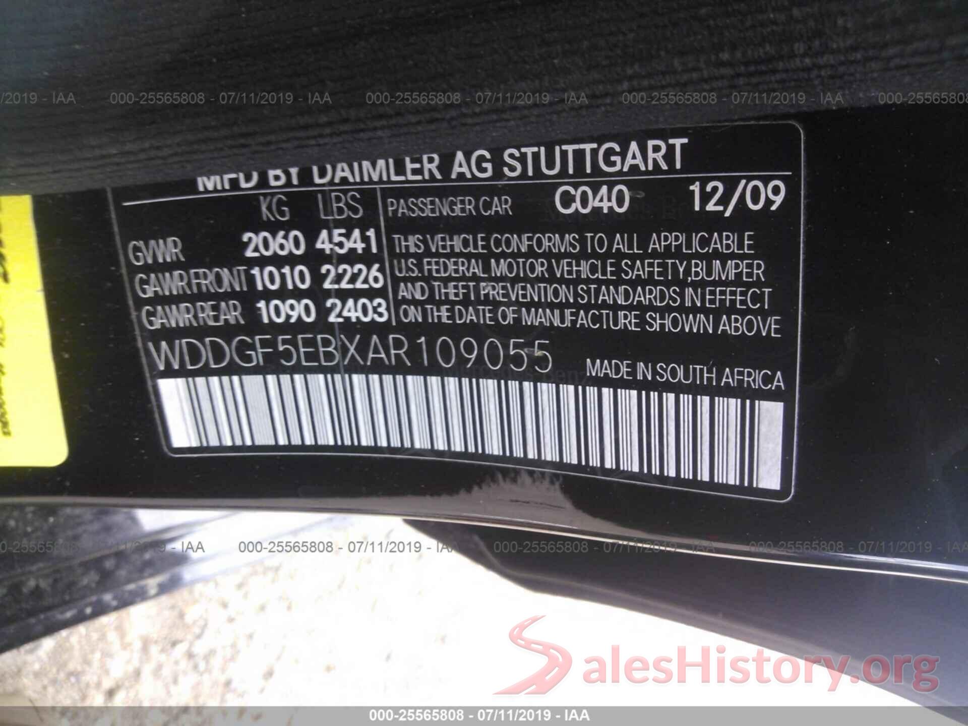 WDDGF5EBXAR109055 2010 MERCEDES-BENZ C