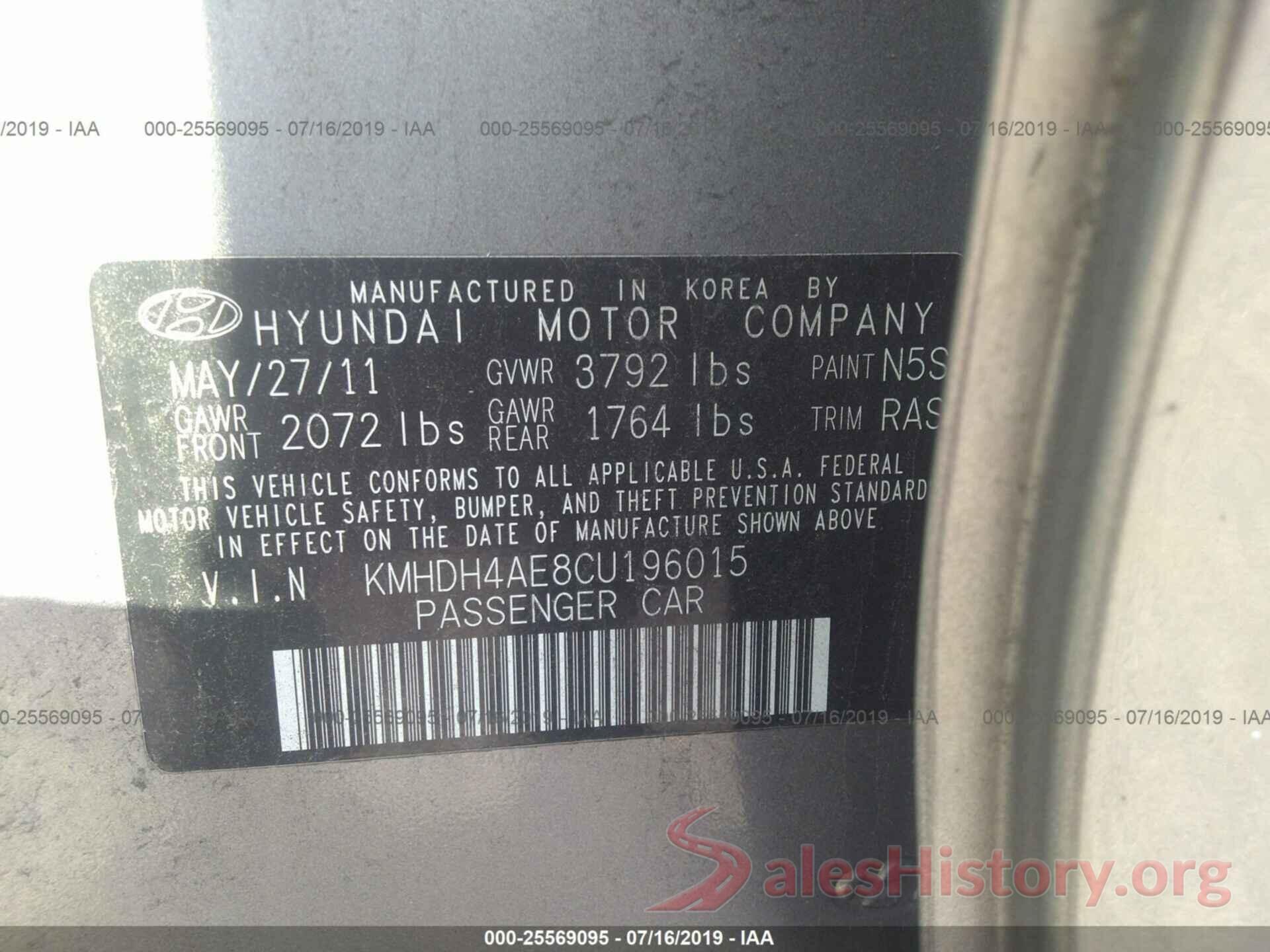 KMHDH4AE8CU196015 2012 HYUNDAI ELANTRA