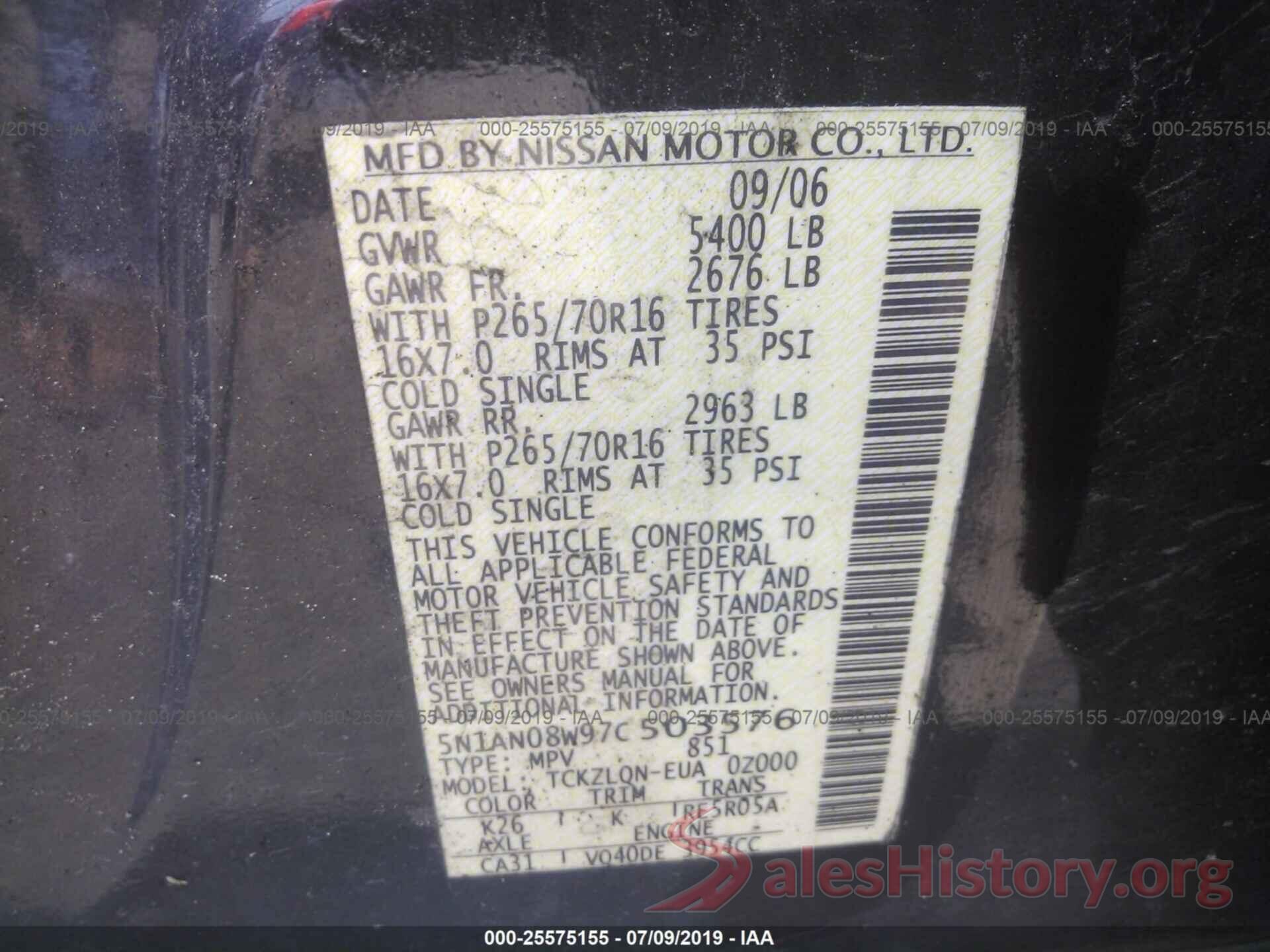 5N1AN08W97C503576 2007 NISSAN XTERRA