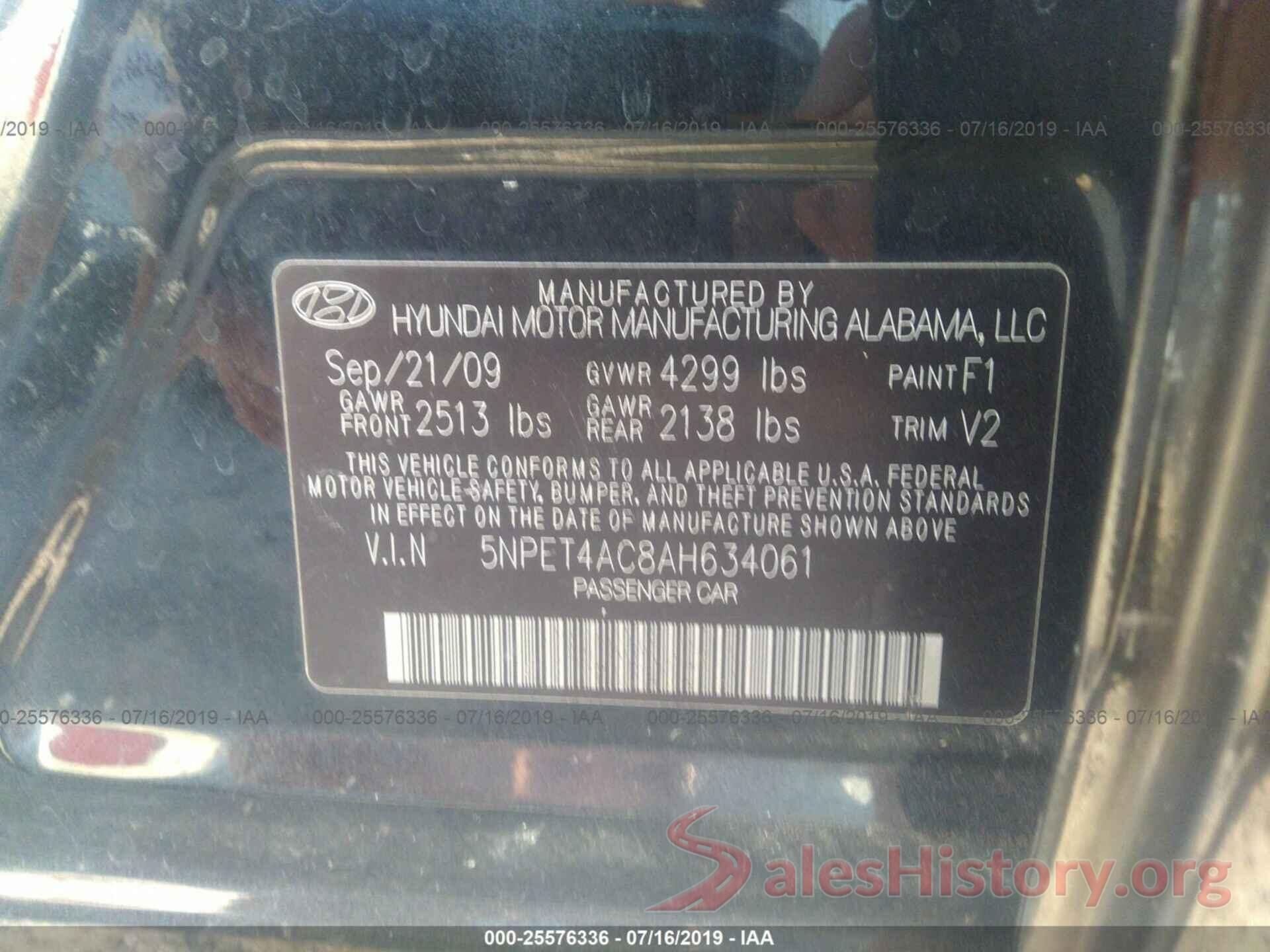 5NPET4AC8AH634061 2010 HYUNDAI SONATA