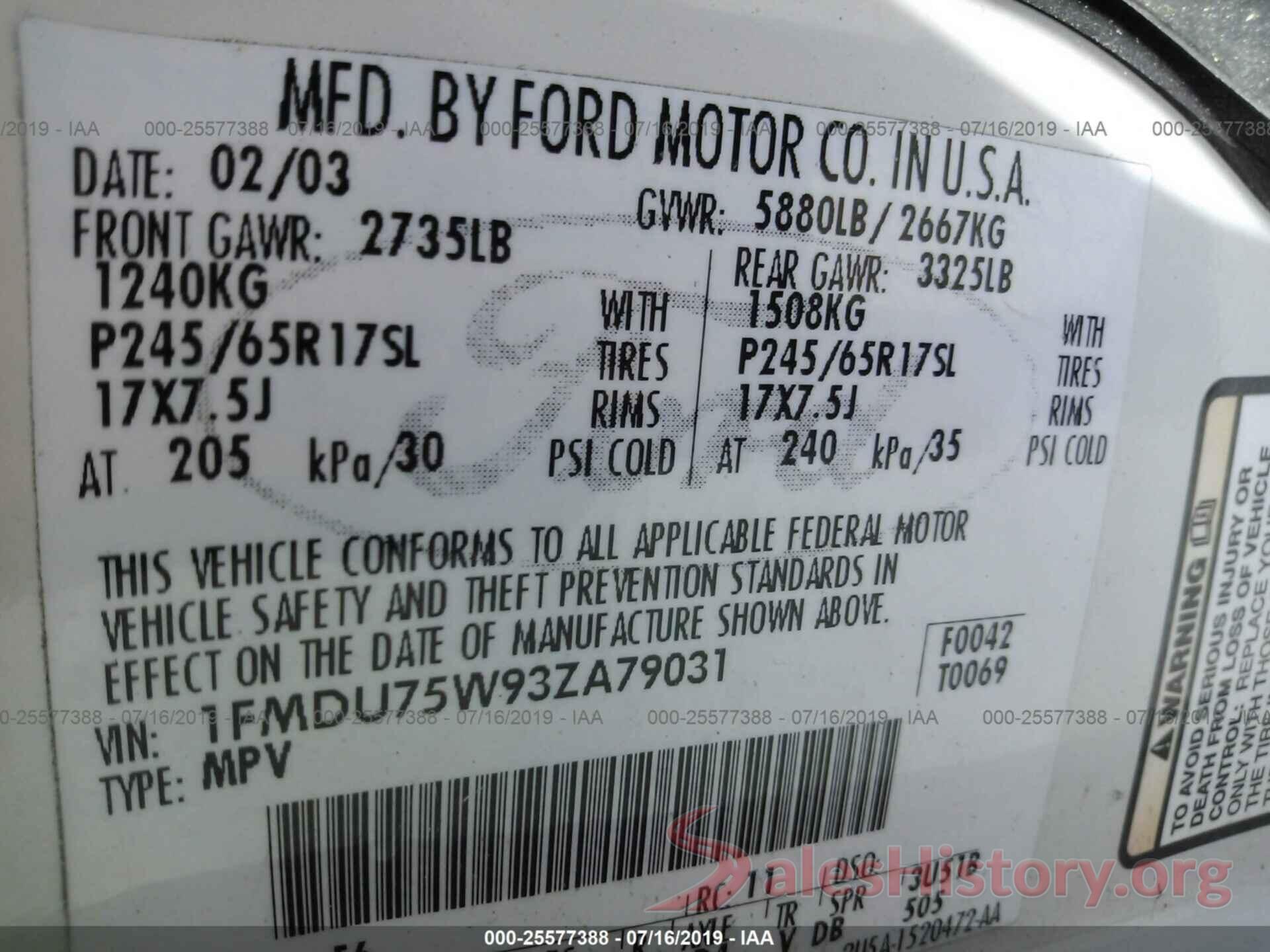 1FMDU75W93ZA79031 2003 FORD EXPLORER