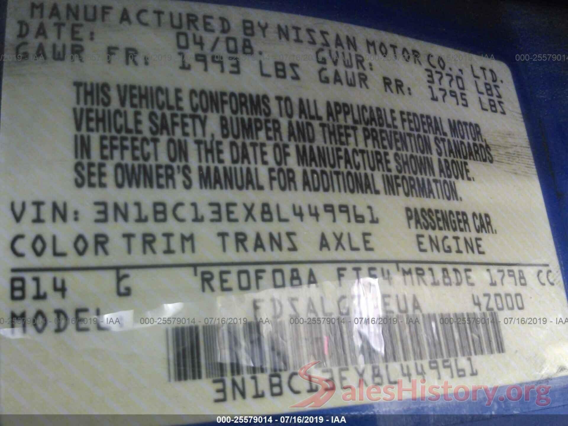 3N1BC13EX8L449961 2008 NISSAN VERSA