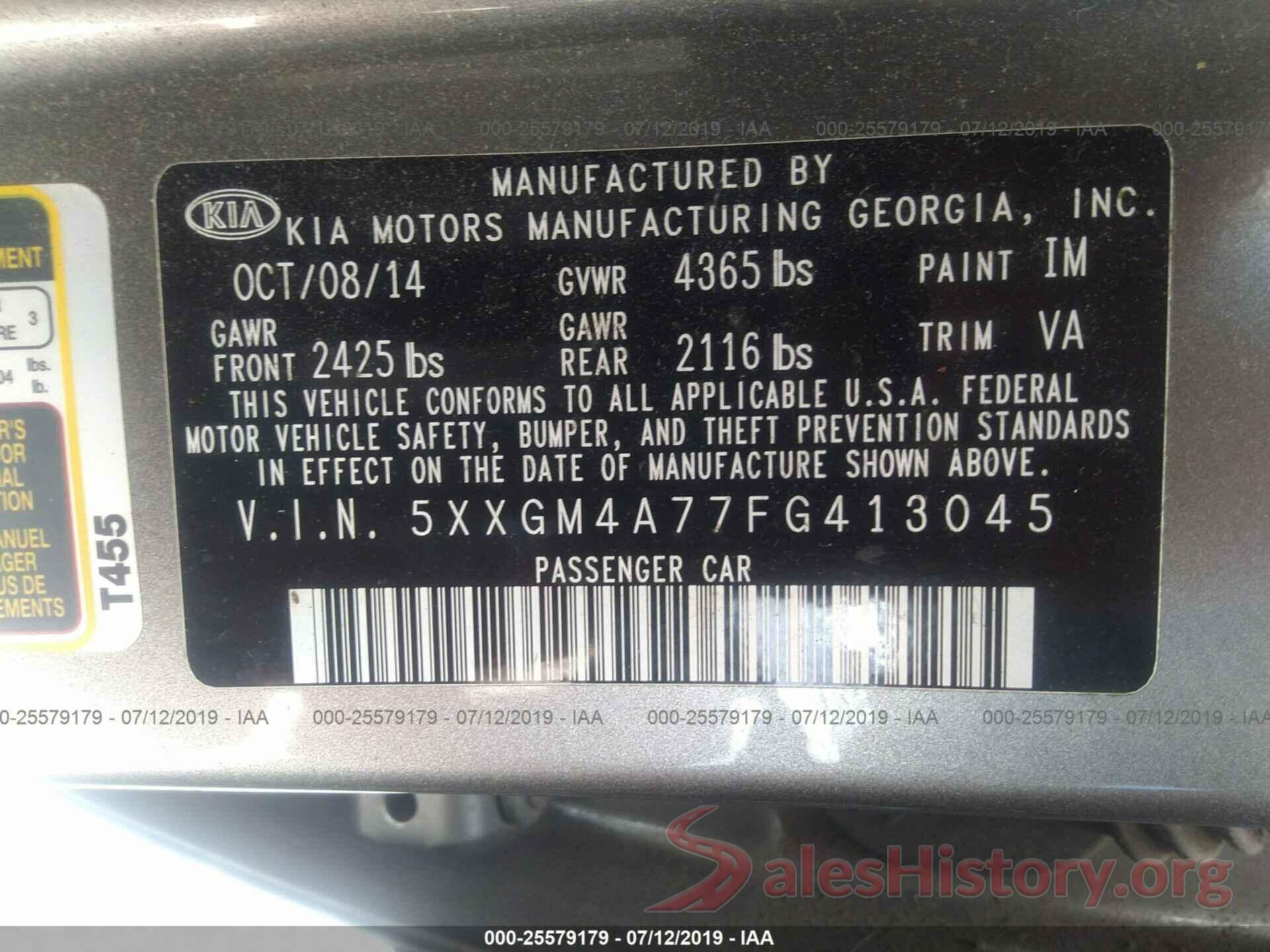 5XXGM4A77FG413045 2015 KIA OPTIMA