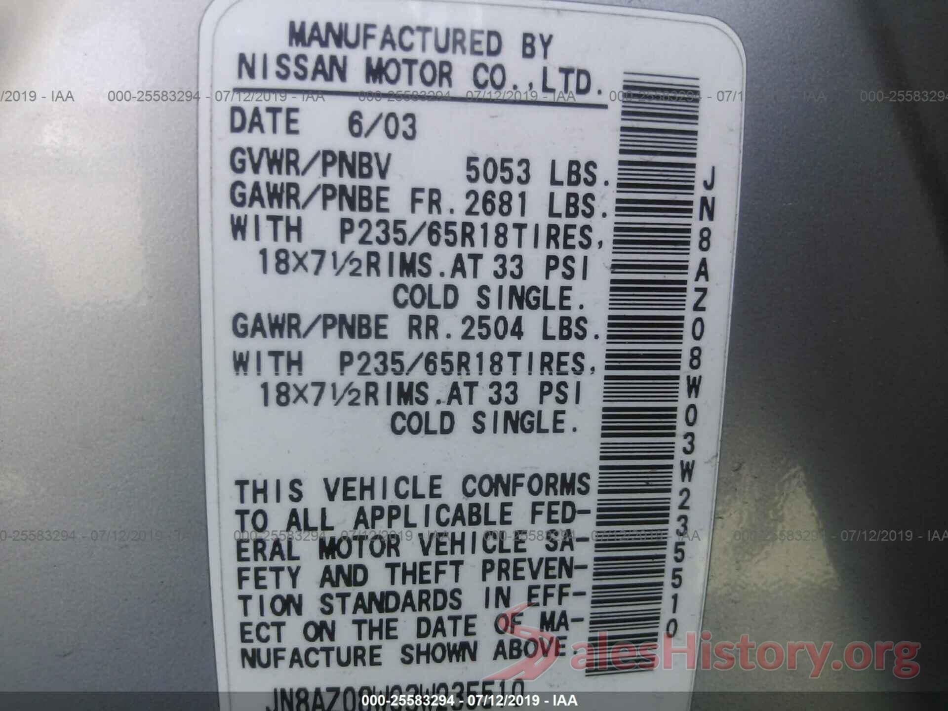 JN8AZ08W03W235510 2003 NISSAN MURANO