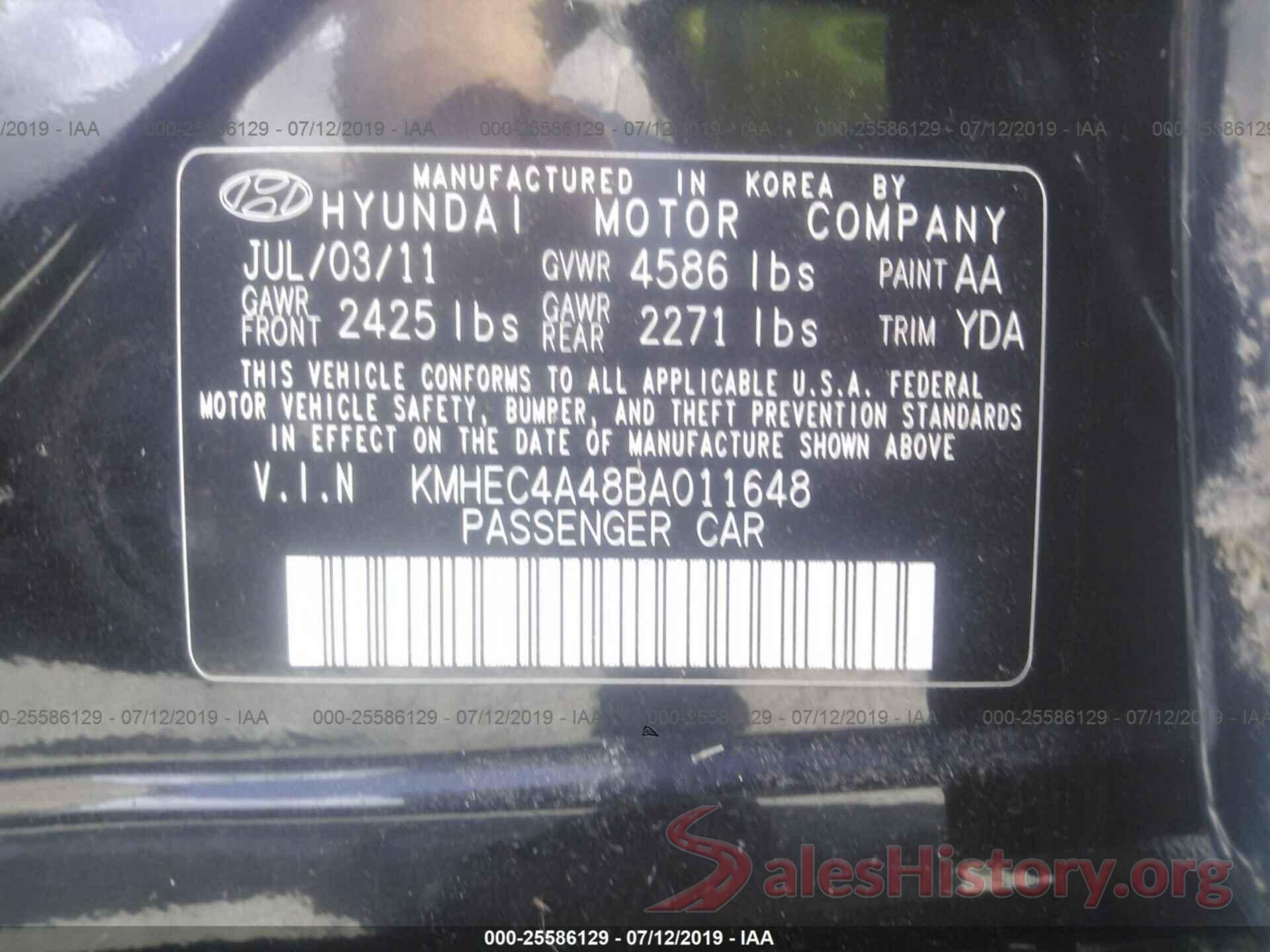 KMHEC4A48BA011648 2011 HYUNDAI SONATA