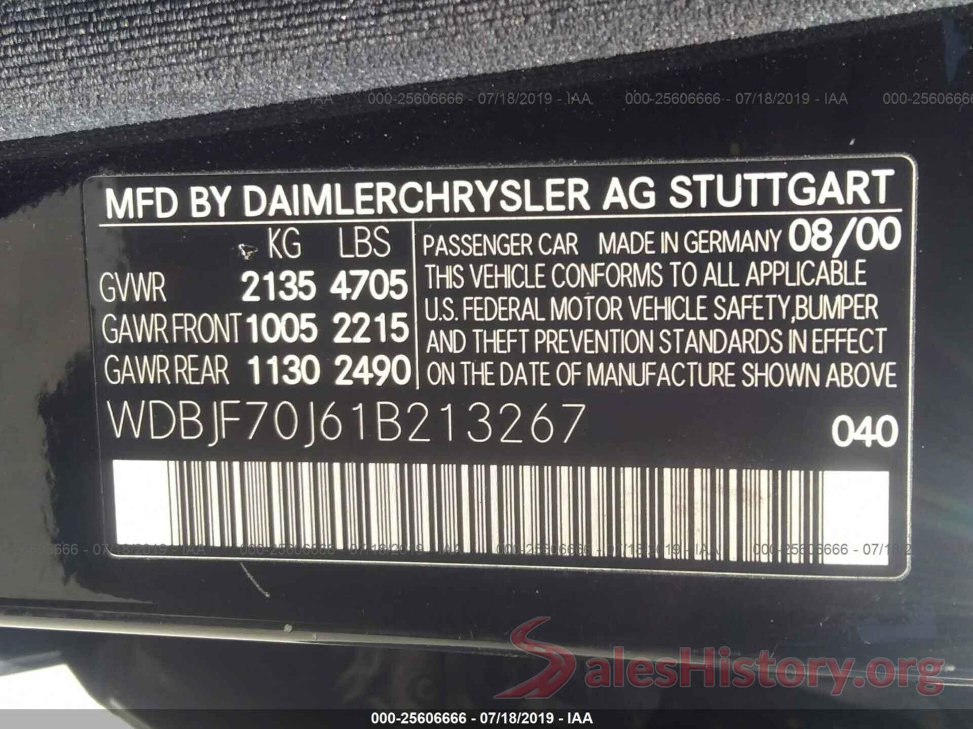 WDBJF70J61B213267 2001 MERCEDES-BENZ E