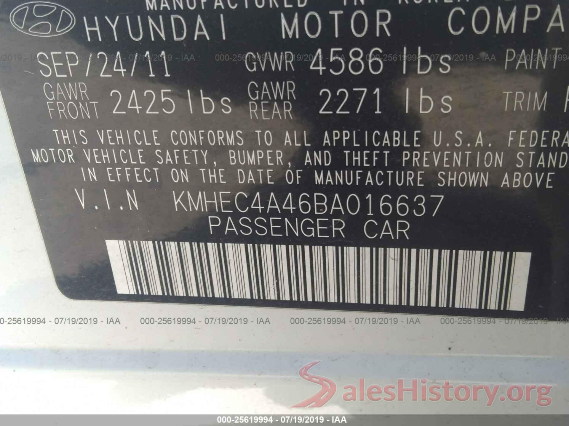 KMHEC4A46BA016637 2011 HYUNDAI SONATA