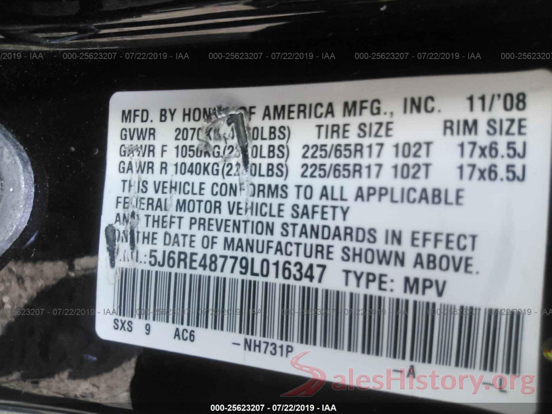 5J6RE48779L016347 2009 HONDA CR-V