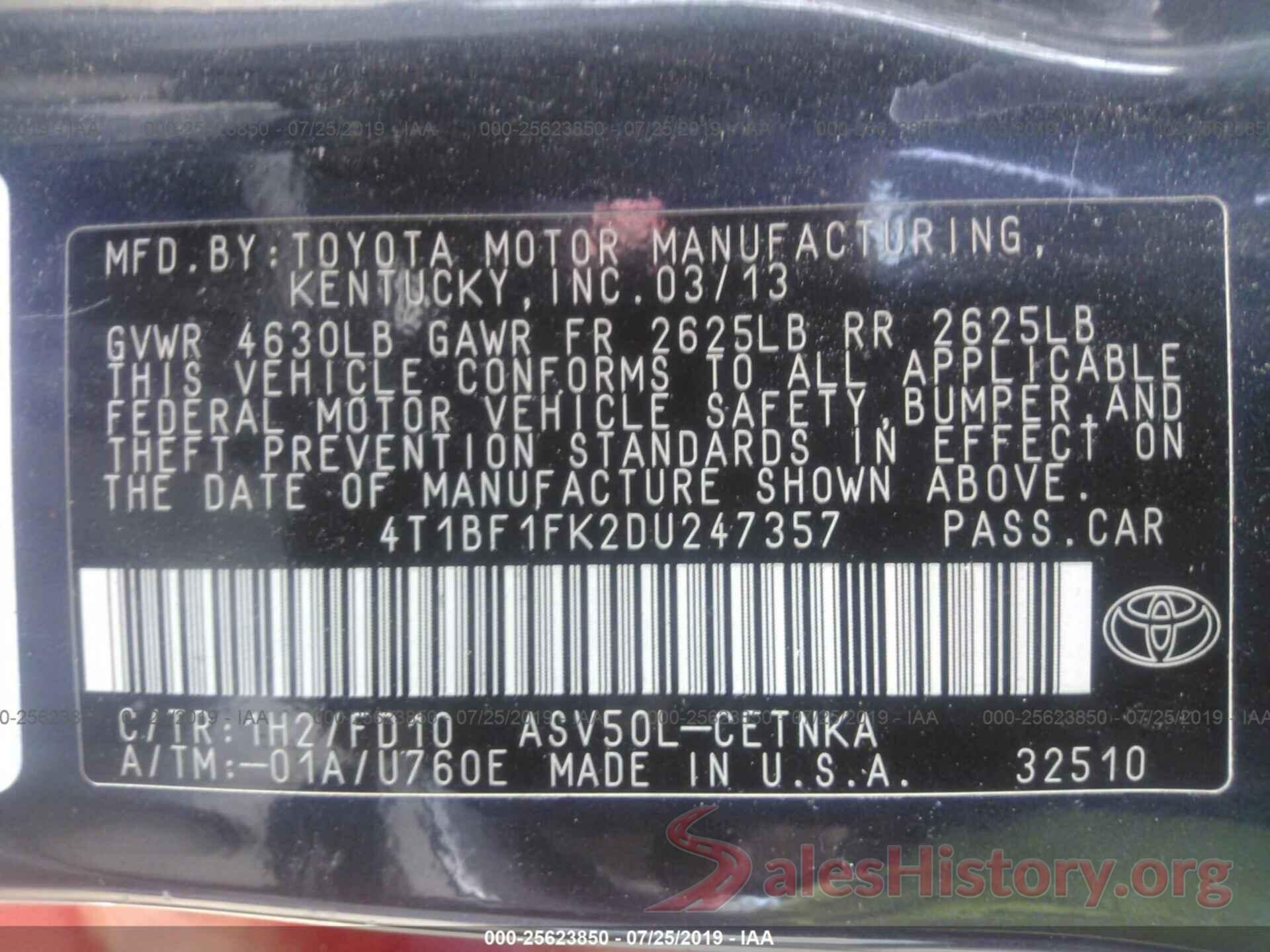 4T1BF1FK2DU247357 2013 TOYOTA CAMRY