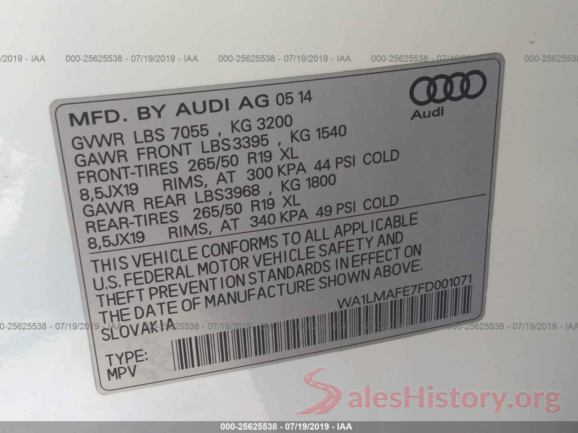 WA1LMAFE7FD001071 2015 AUDI Q7