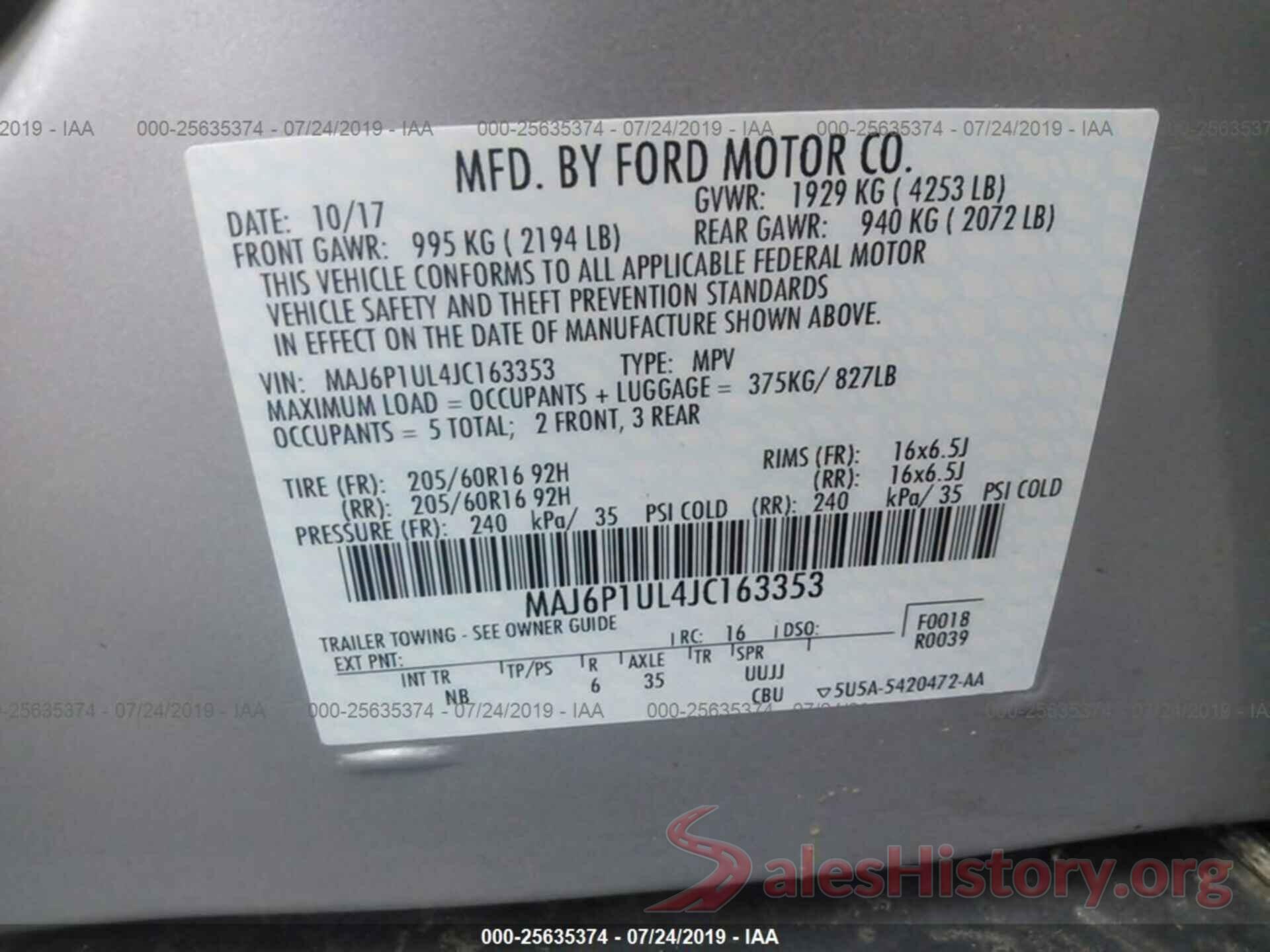 MAJ6P1UL4JC163353 2018 FORD ECOSPORT