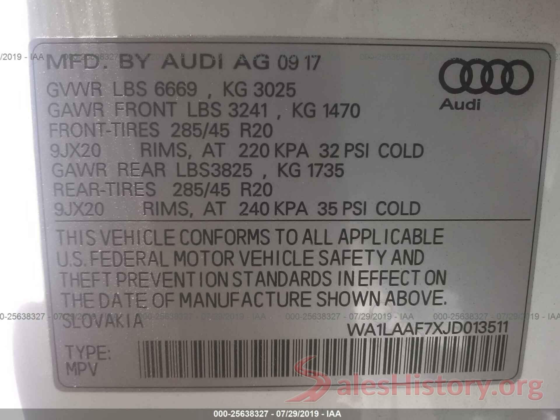 WA1LAAF7XJD013511 2018 AUDI Q7