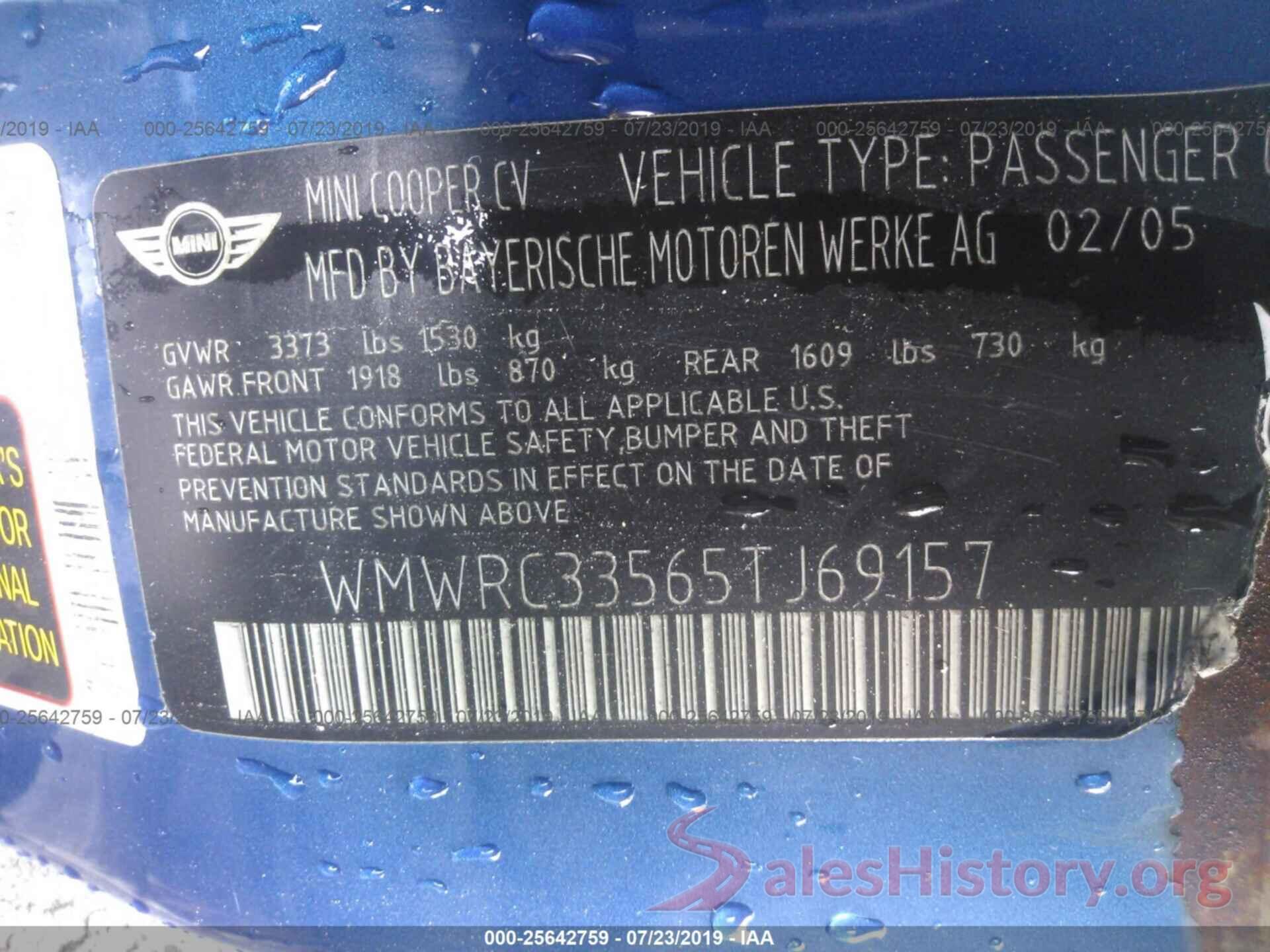 WMWRC33565TJ69157 2005 MINI COOPER