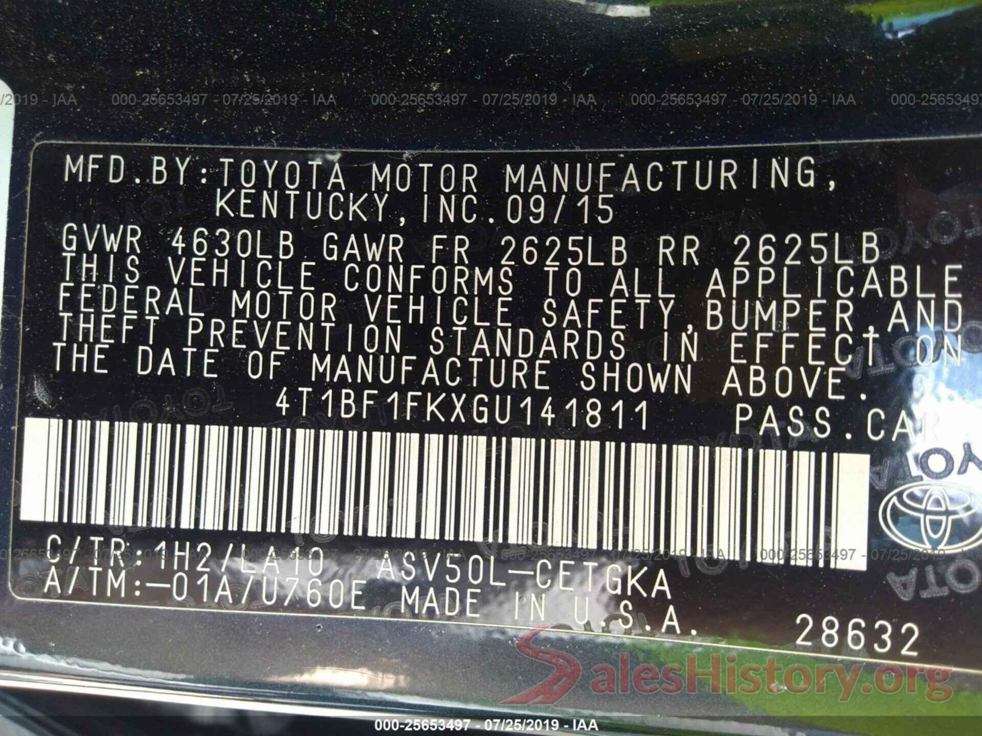 4T1BF1FKXGU141811 2016 TOYOTA CAMRY