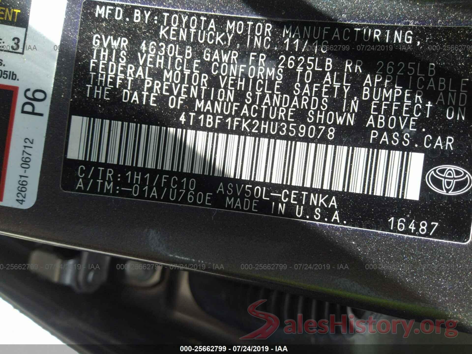 4T1BF1FK2HU359078 2017 TOYOTA CAMRY