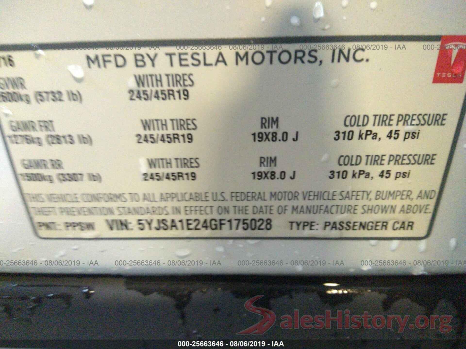 5YJSA1E24GF175028 2016 TESLA MODEL S