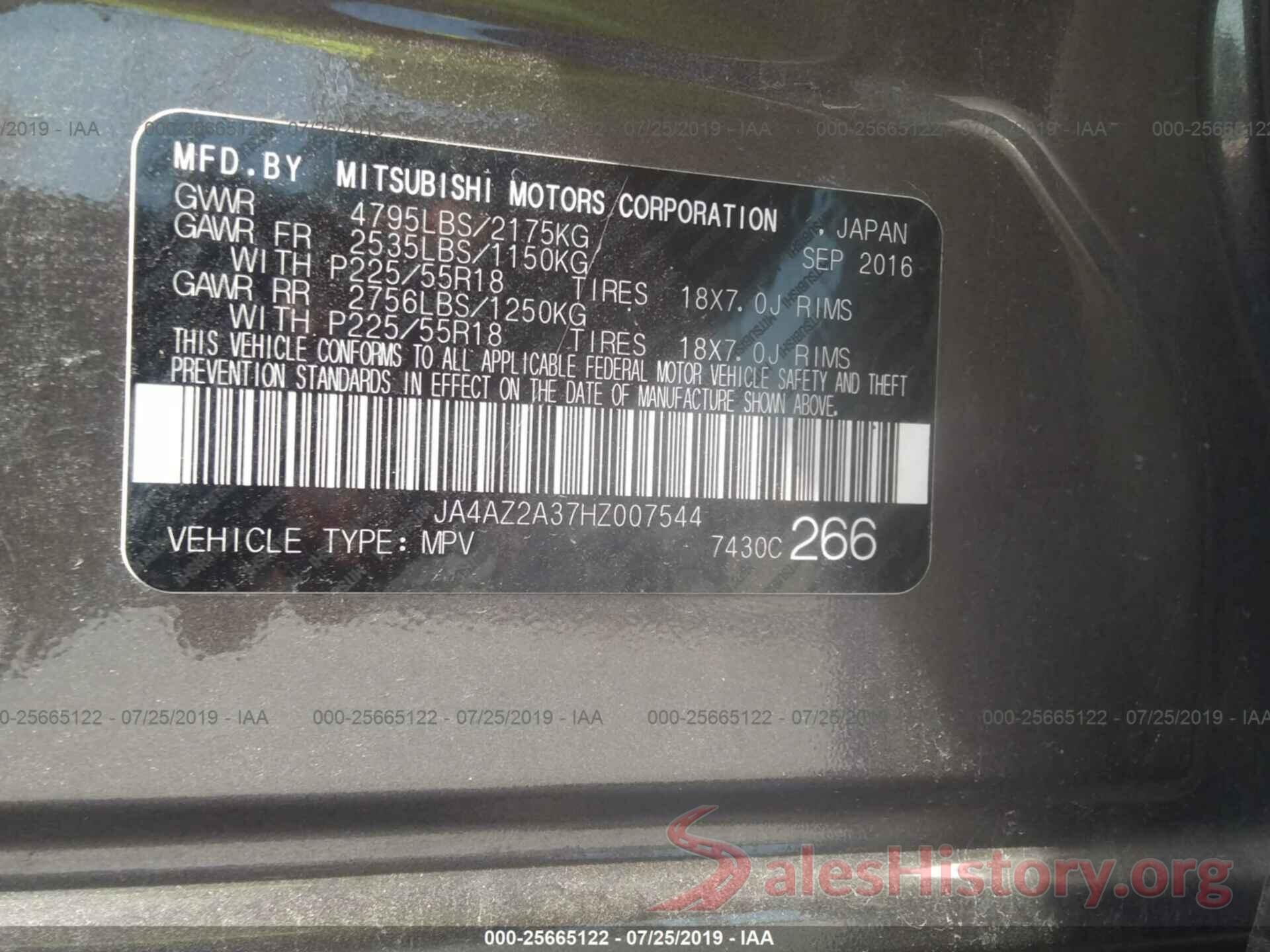 JA4AZ2A37HZ007544 2017 MITSUBISHI OUTLANDER