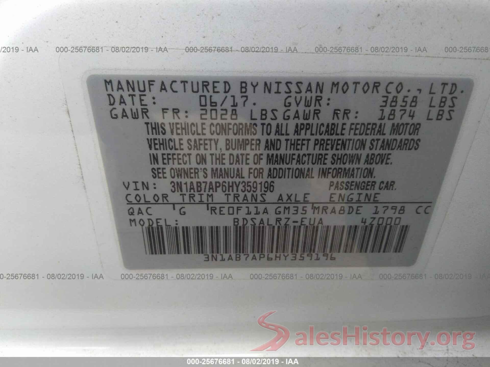 3N1AB7AP6HY359196 2017 NISSAN SENTRA