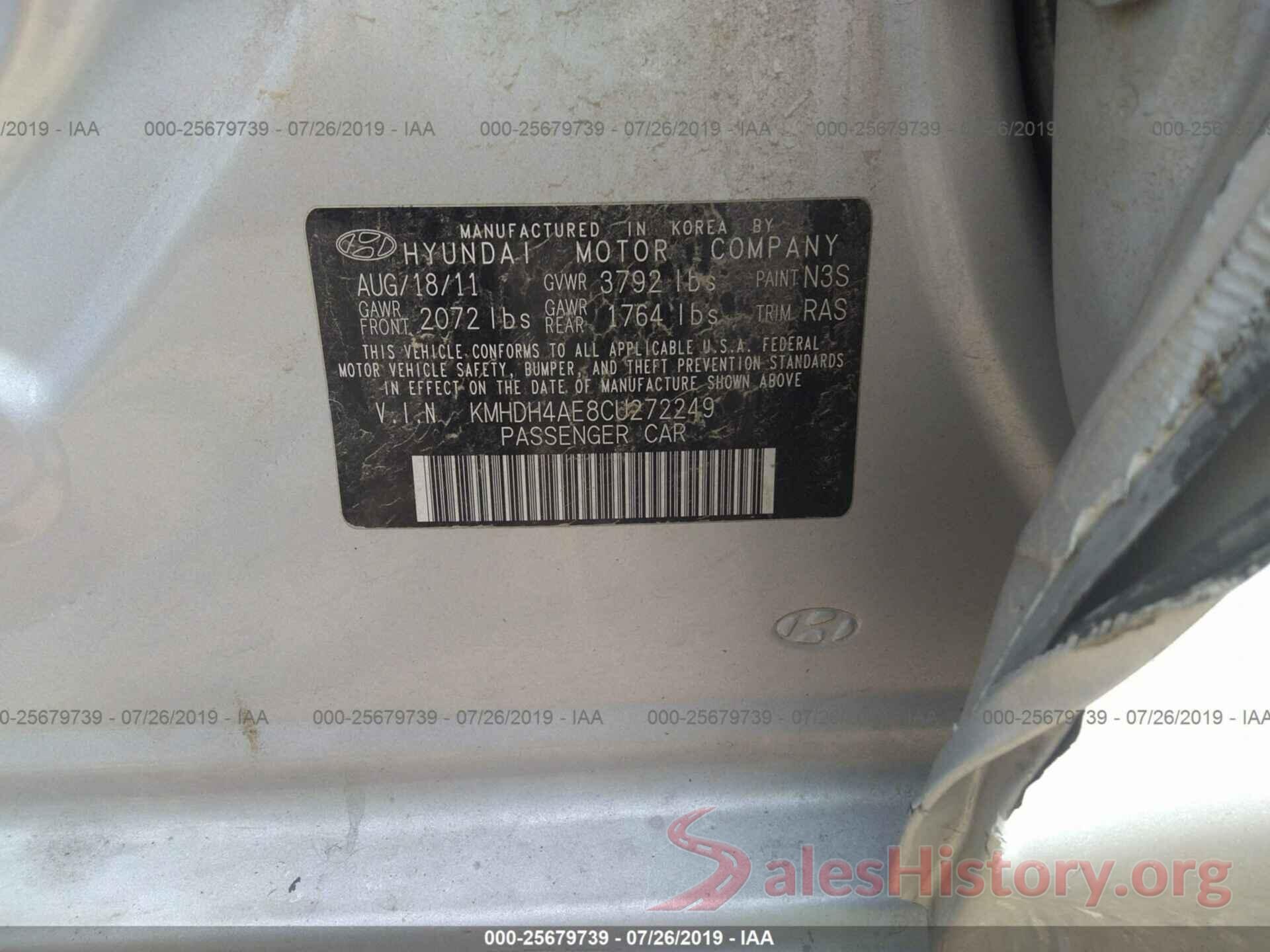 KMHDH4AE8CU272249 2012 HYUNDAI ELANTRA