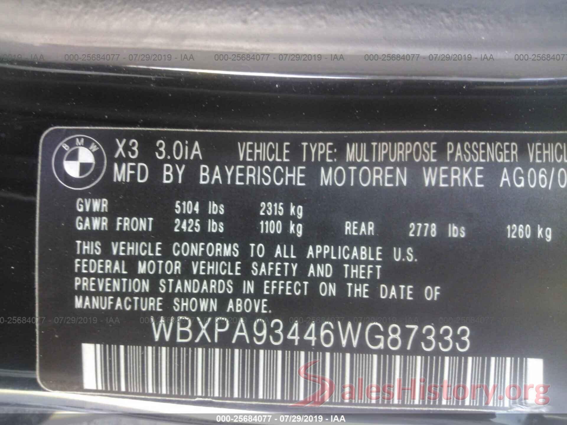 WBXPA93446WG87333 2006 BMW X3