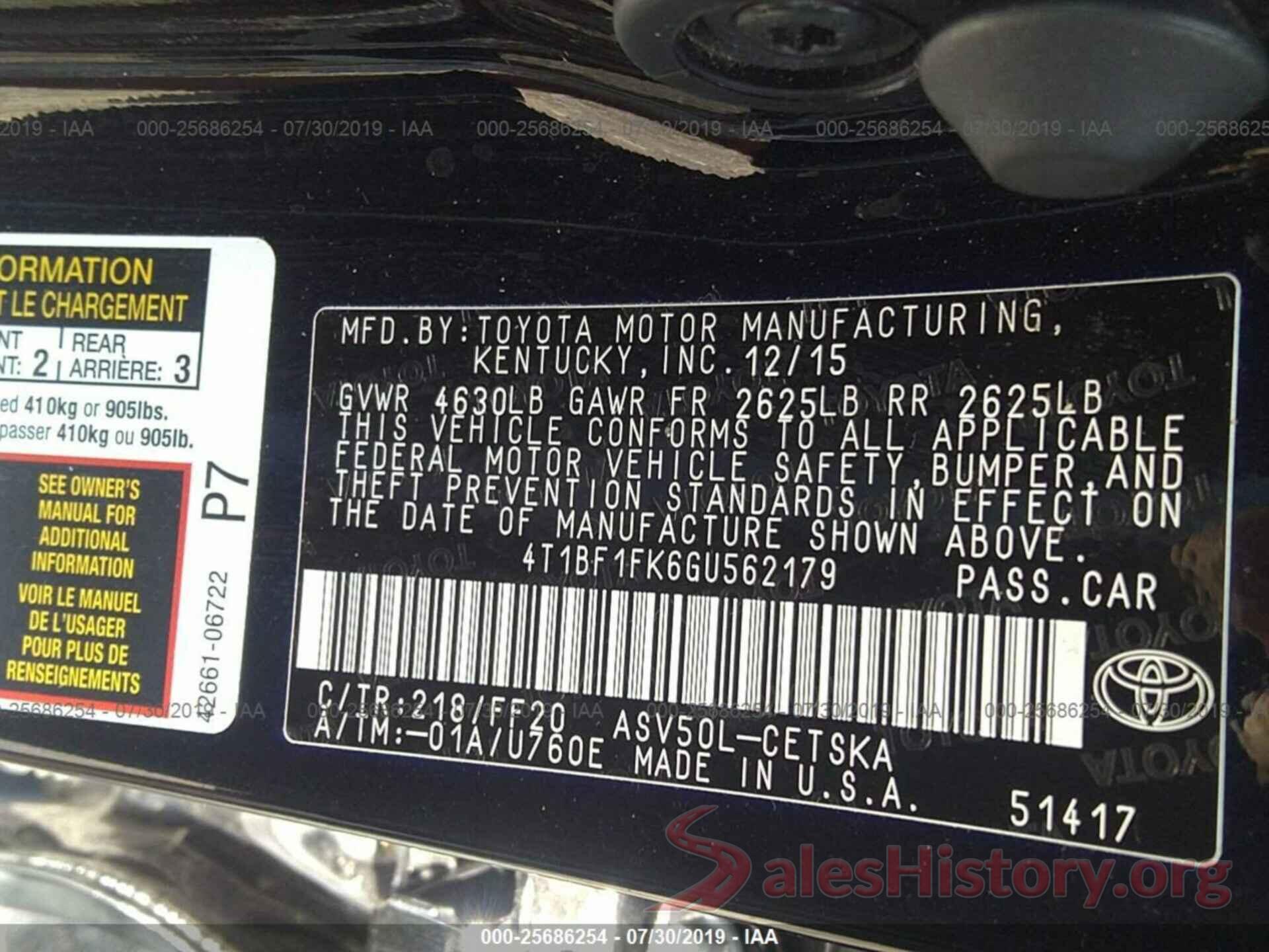 4T1BF1FK6GU562179 2016 TOYOTA CAMRY