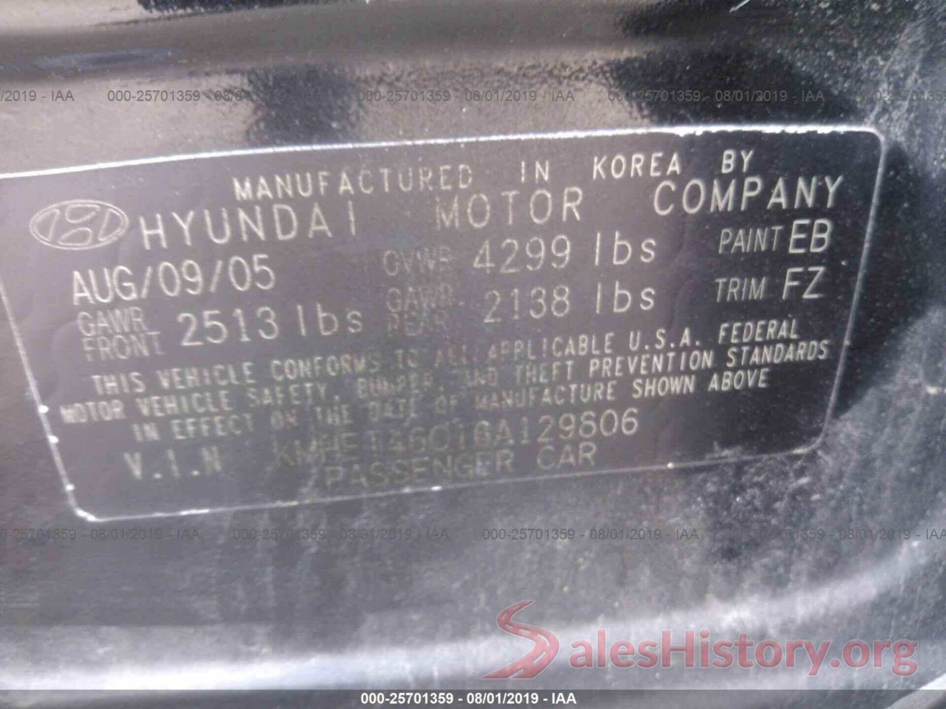 KMHET46C16A129806 2006 HYUNDAI SONATA