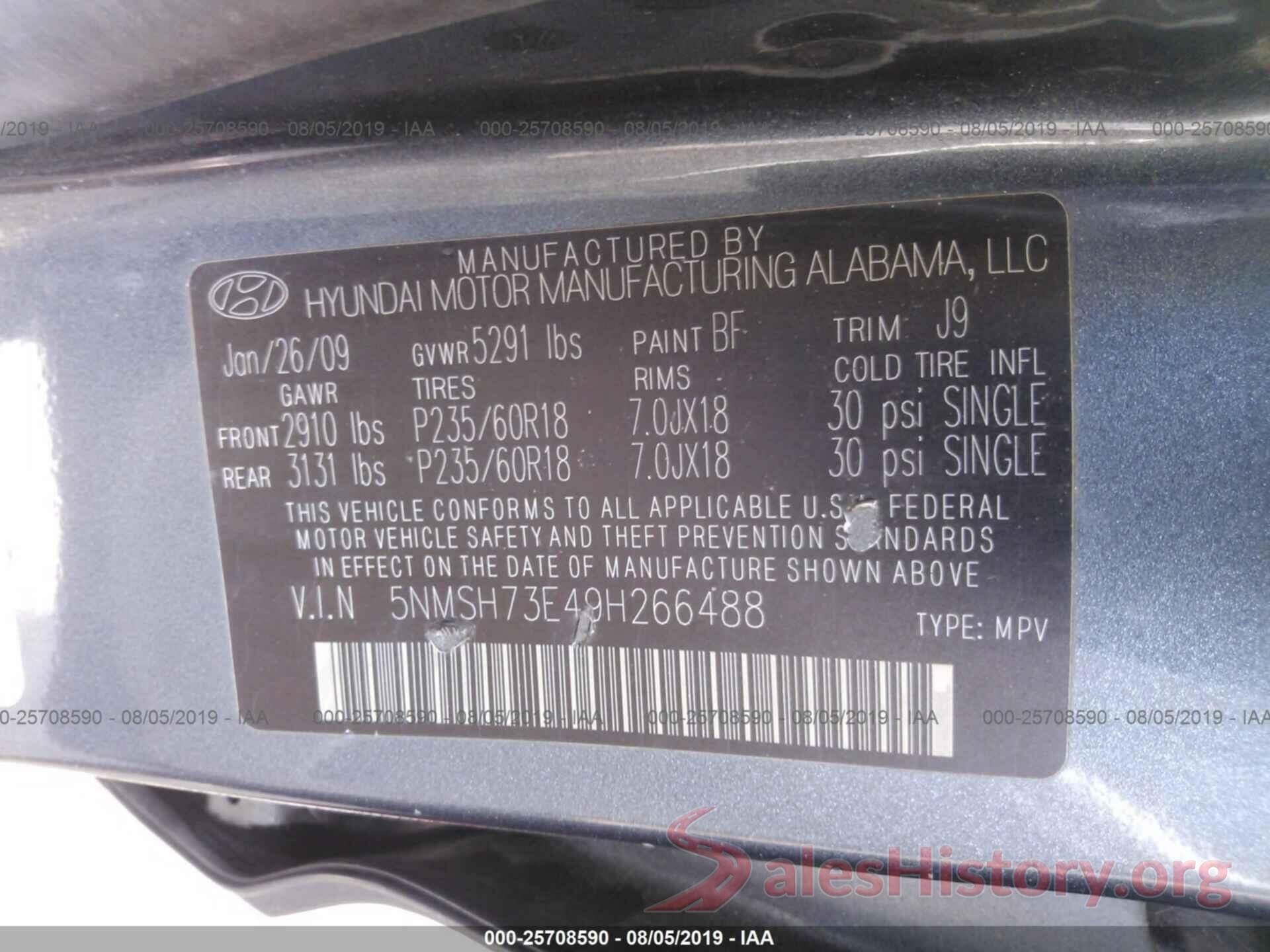 5NMSH73E49H266488 2009 HYUNDAI SANTA FE