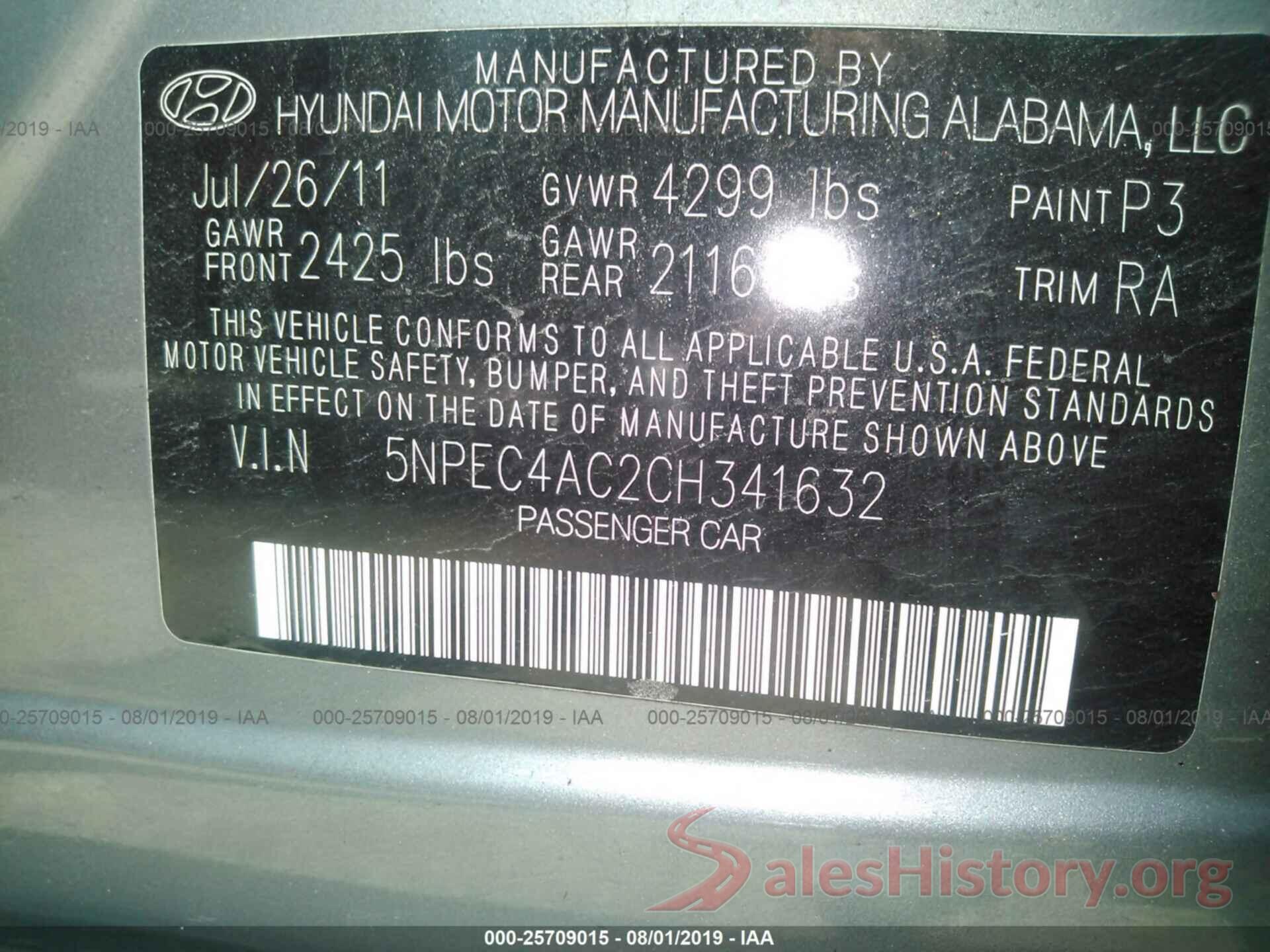 5NPEC4AC2CH341632 2012 HYUNDAI SONATA