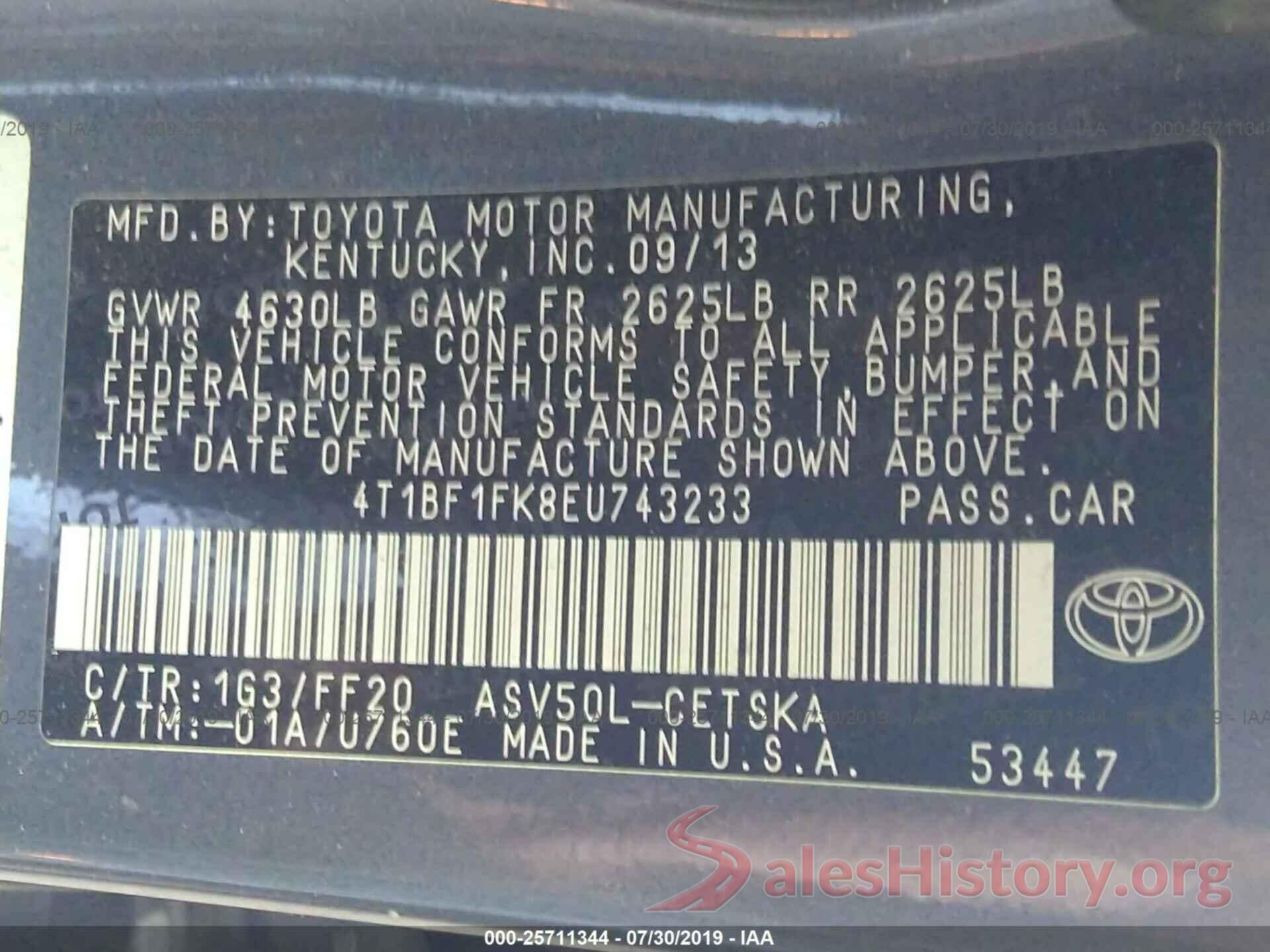 4T1BF1FK8EU743233 2014 TOYOTA CAMRY