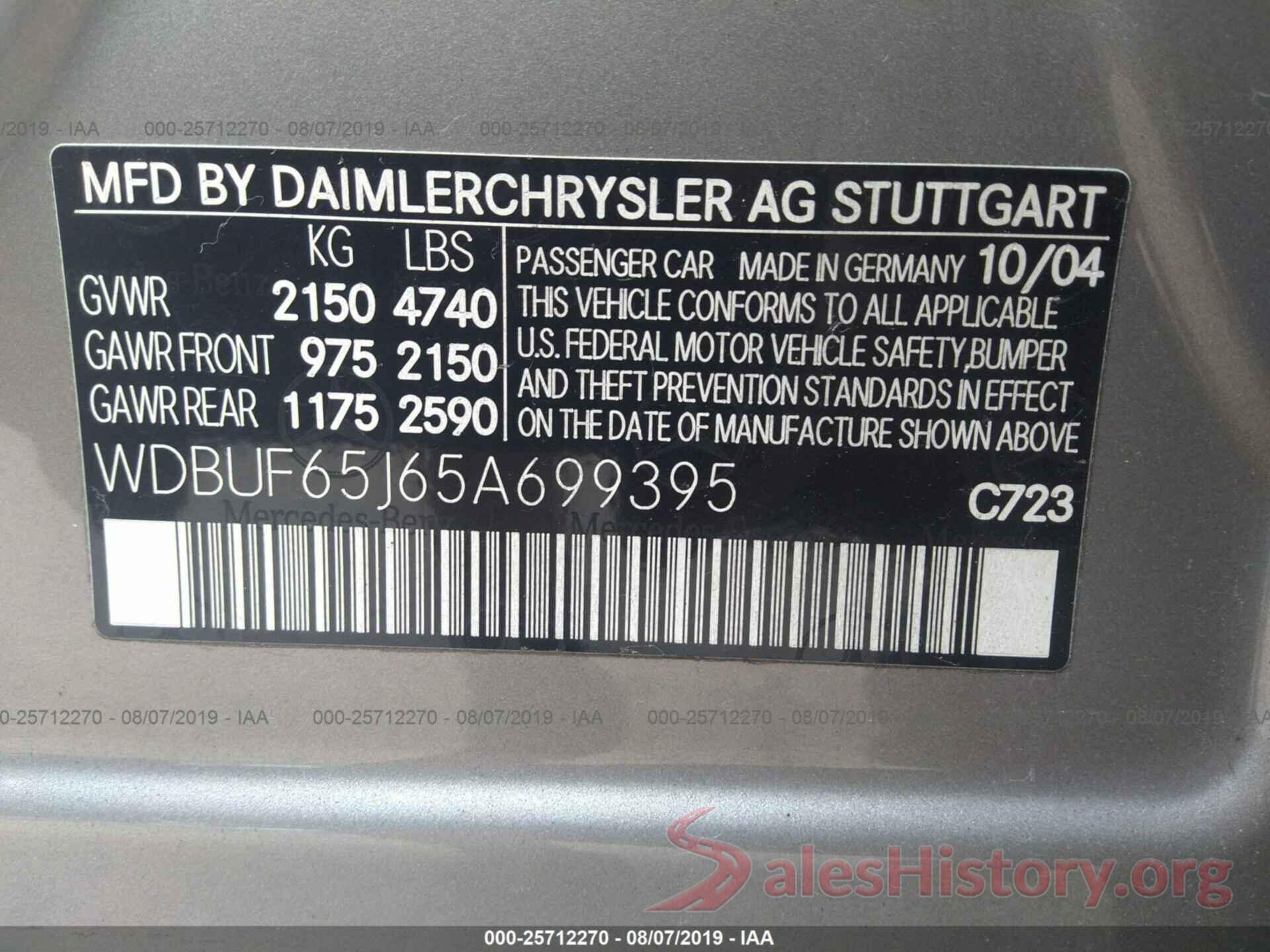 WDBUF65J65A699395 2005 MERCEDES-BENZ E