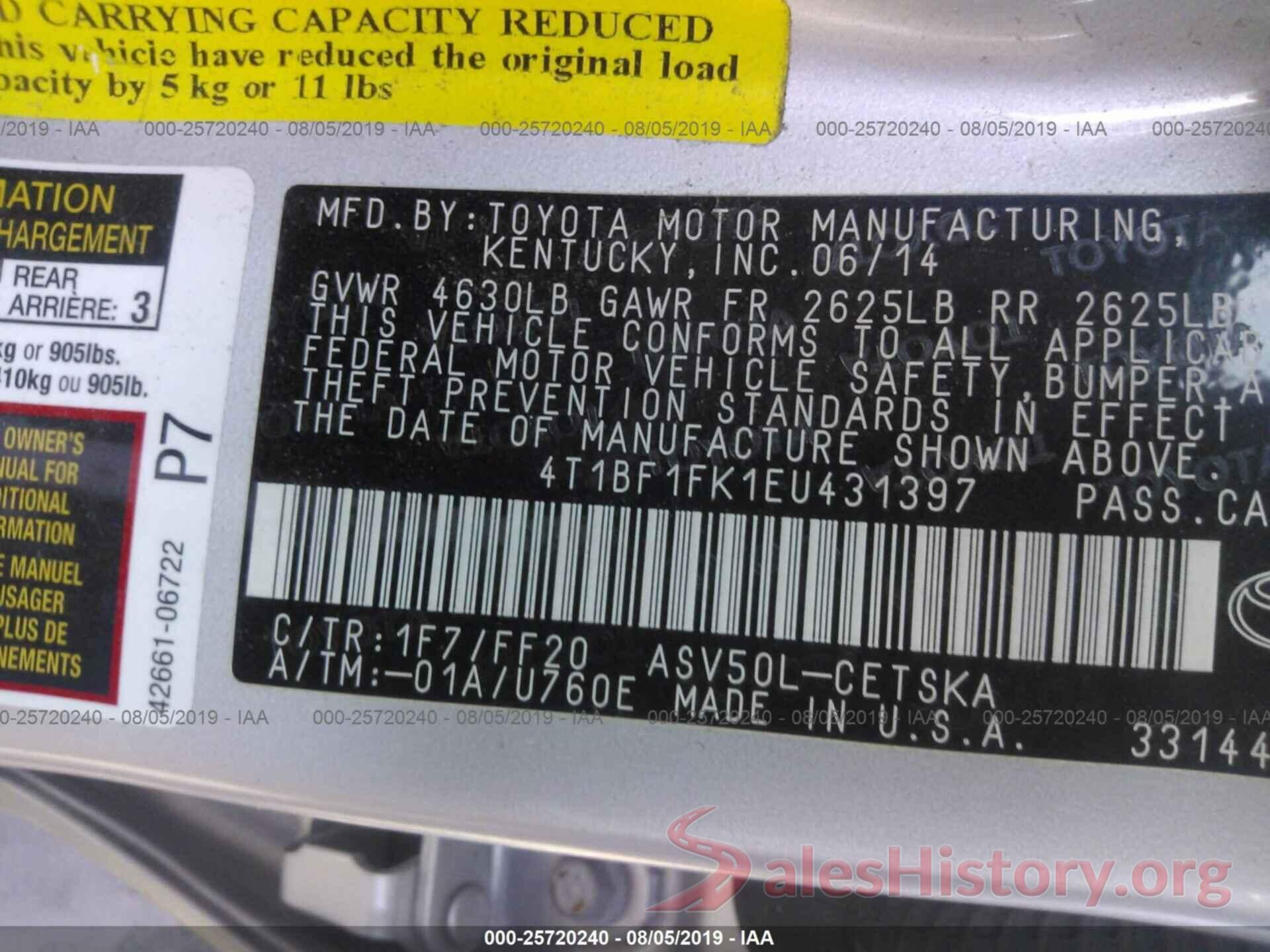 4T1BF1FK1EU431397 2014 TOYOTA CAMRY