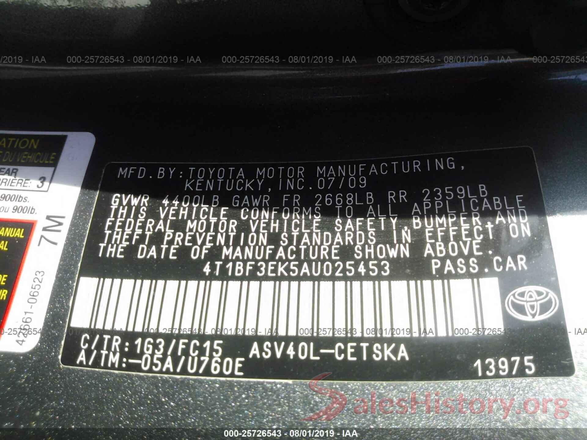 4T1BF3EK5AU025453 2010 TOYOTA CAMRY