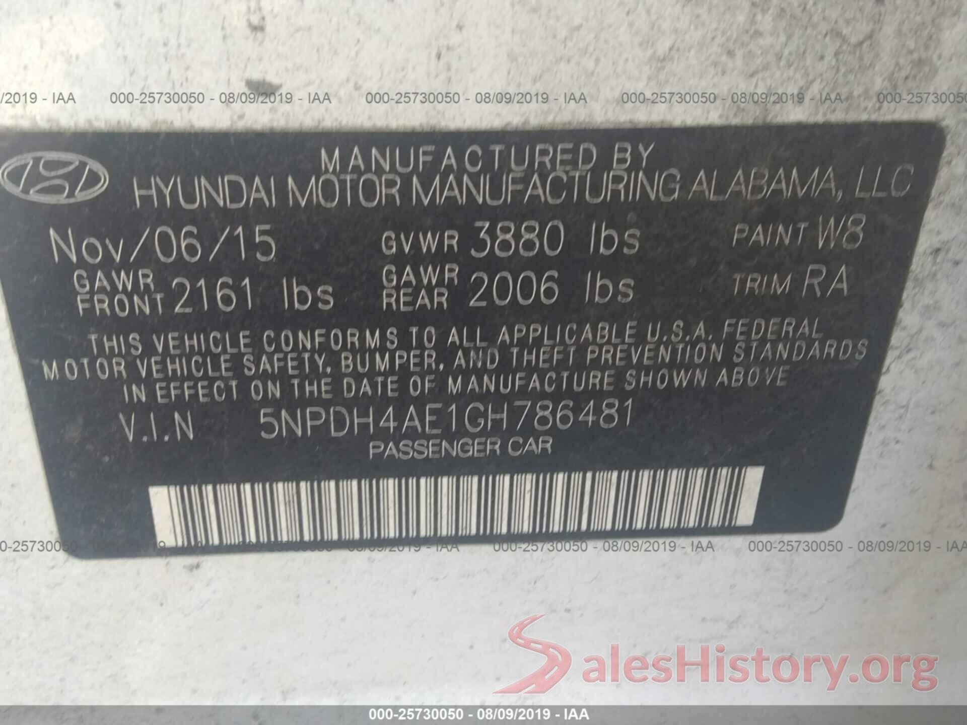 5NPDH4AE1GH786481 2016 HYUNDAI ELANTRA