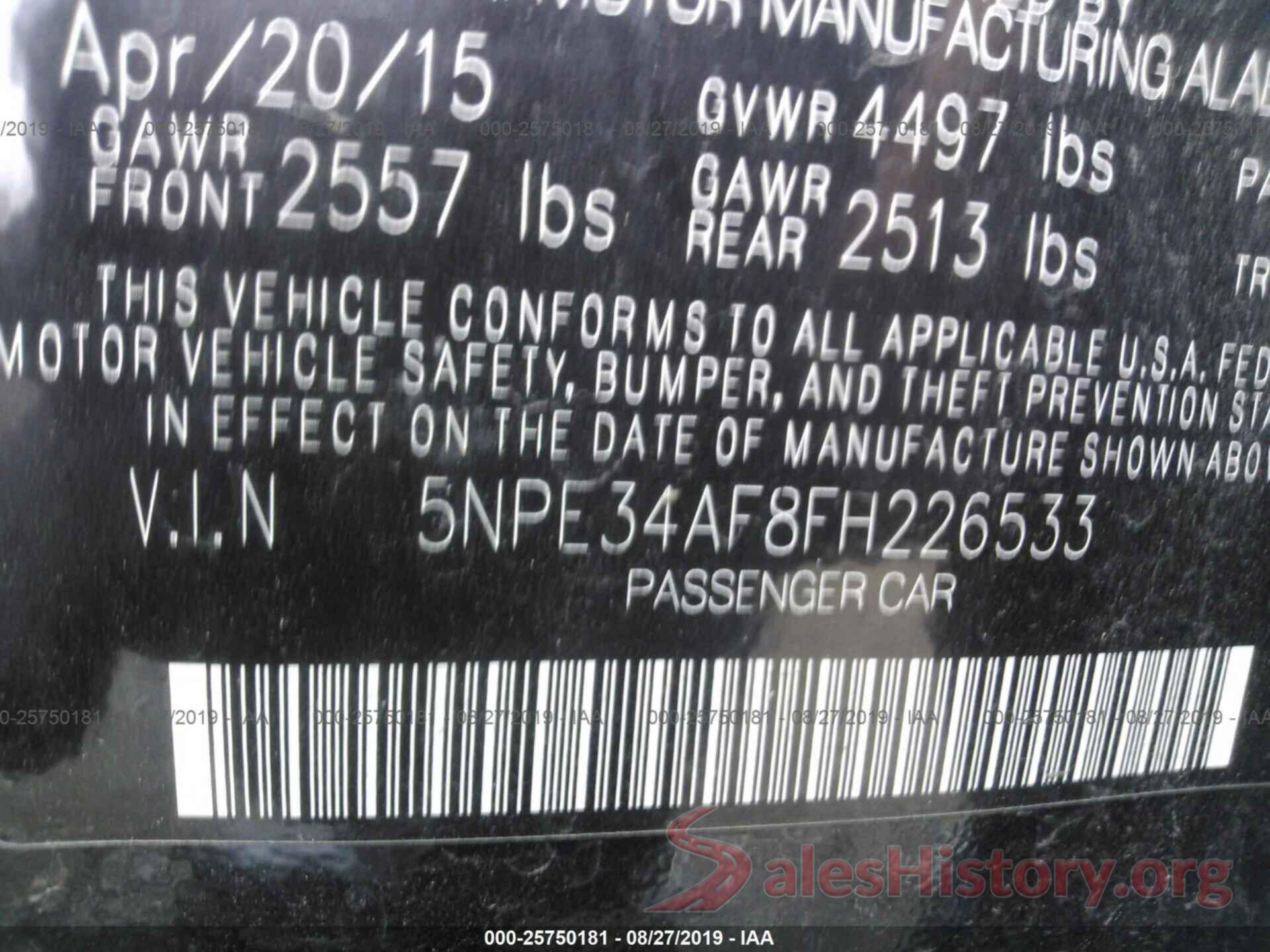 5NPE34AF8FH226533 2015 HYUNDAI SONATA