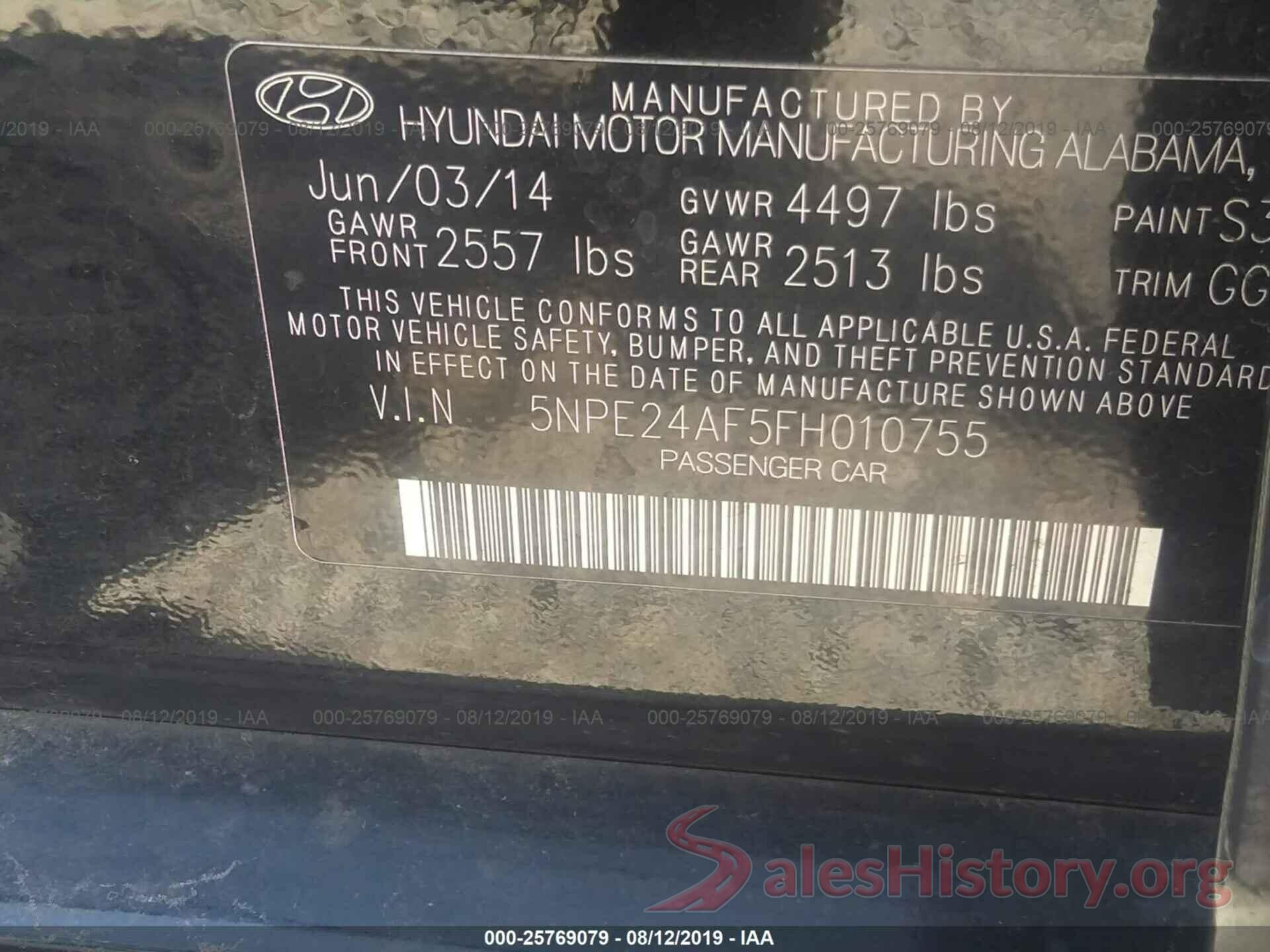 5NPE24AF5FH010755 2015 HYUNDAI SONATA