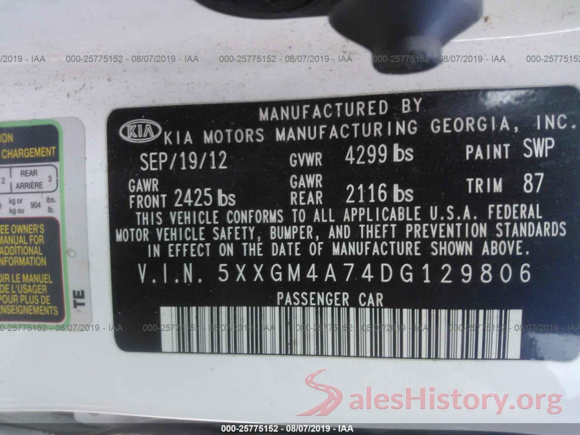 5XXGM4A74DG129806 2013 KIA OPTIMA