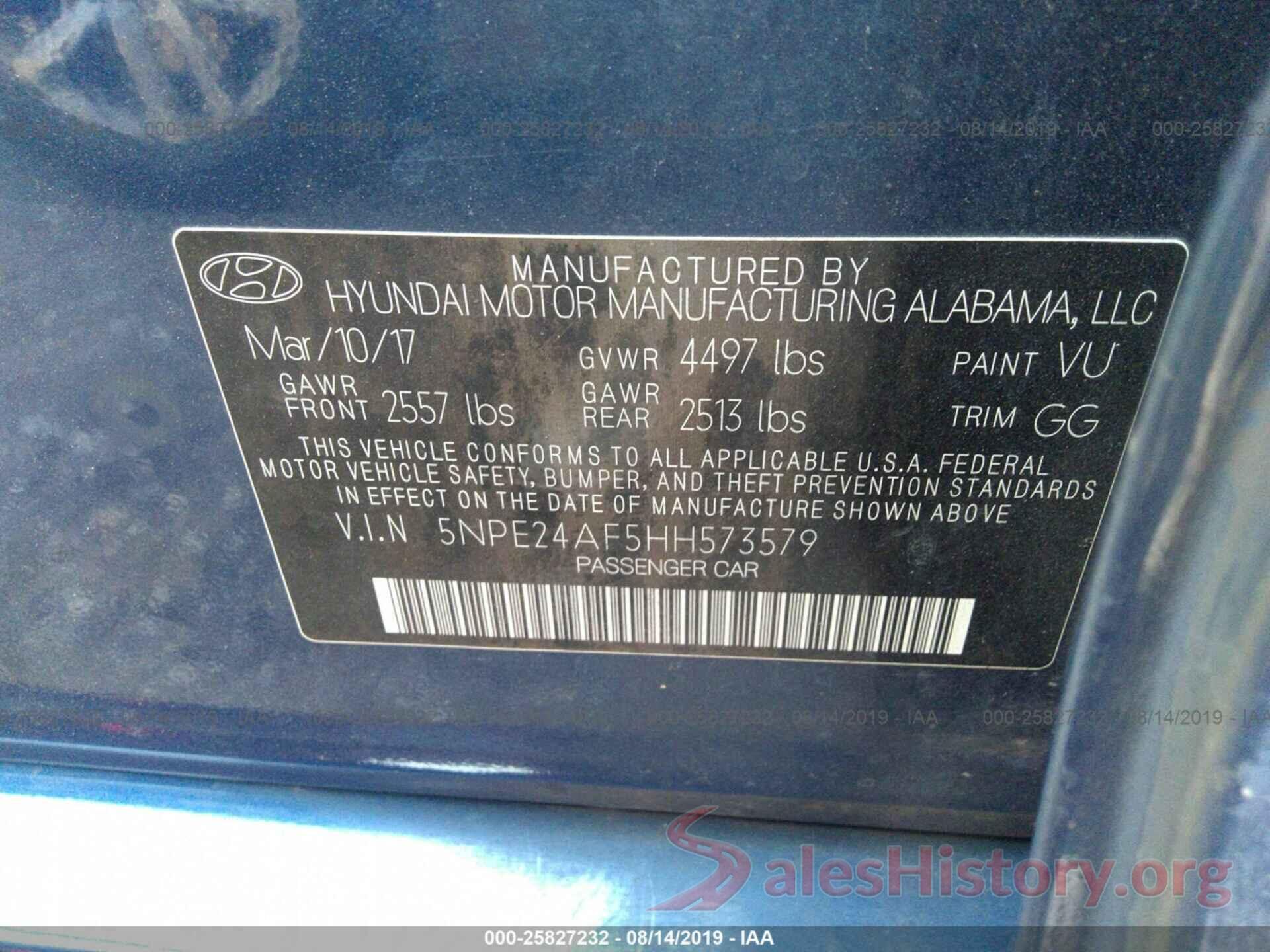 5NPE24AF5HH573579 2017 HYUNDAI SONATA