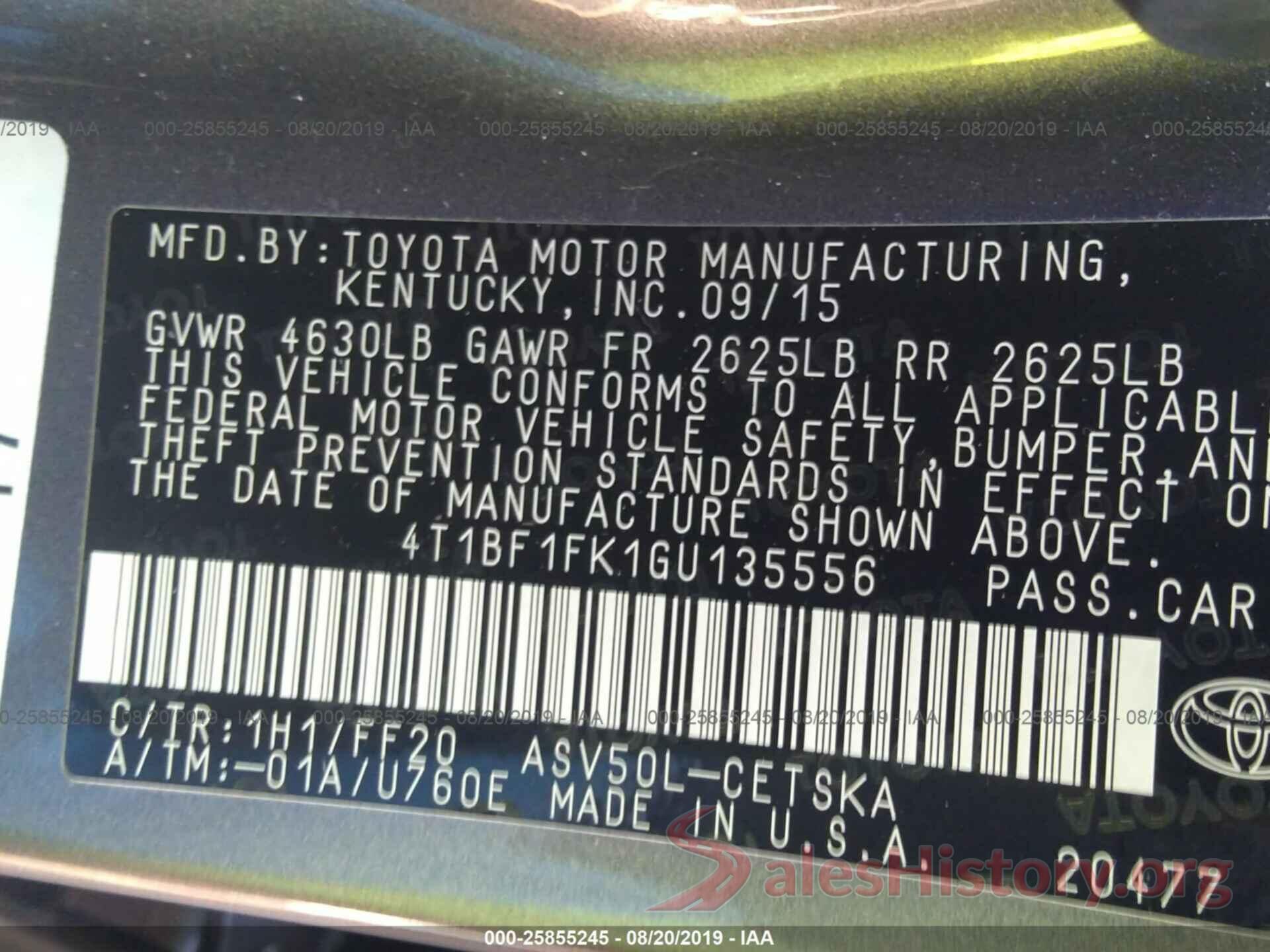 4T1BF1FK1GU135556 2016 TOYOTA CAMRY