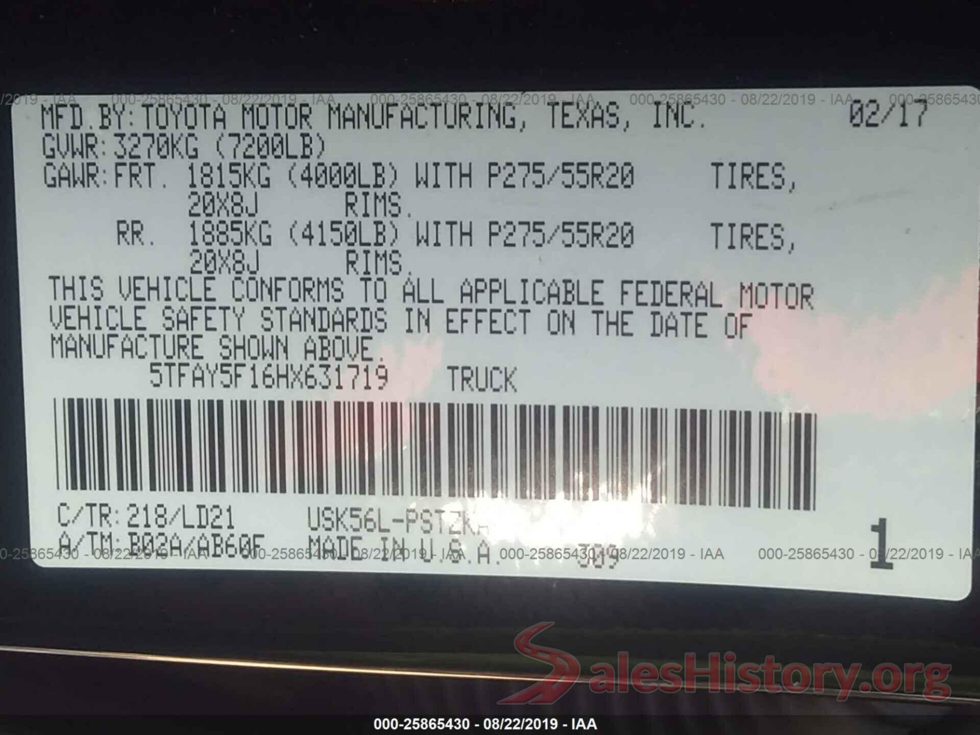 5TFAY5F16HX631719 2017 TOYOTA TUNDRA