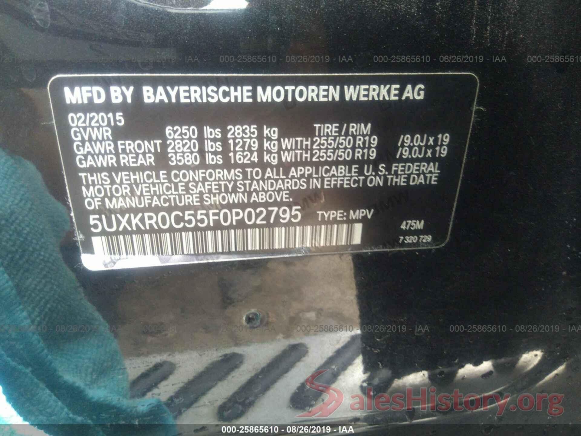 5UXKR0C55F0P02795 2015 BMW X5
