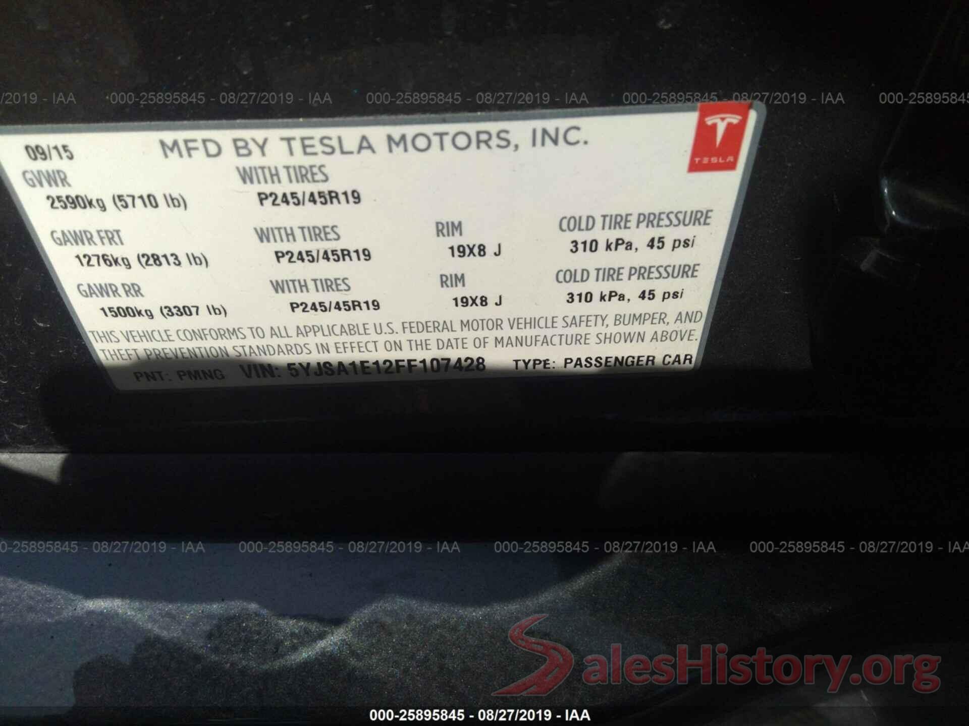 5YJSA1E12FF107428 2015 TESLA MODEL S