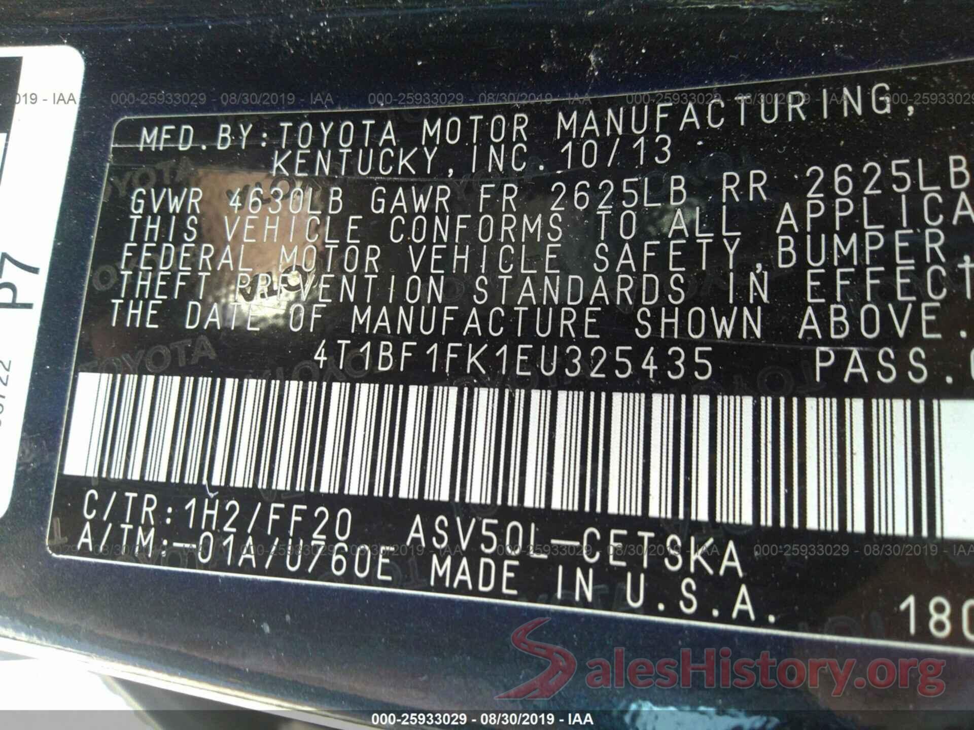 4T1BF1FK1EU325435 2014 TOYOTA CAMRY